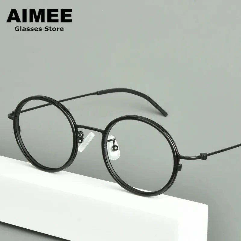 Aimee Unisex Full Rim Round Titanium Acetate Eyeglasses Frame 15503 - Lightweight & Durable Glasses for Men & Women - Perfect for Reading, Work & Everyday Wear