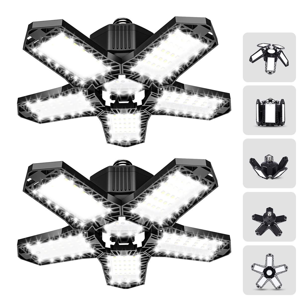Ultra Bright LED Garage Lights 2 Pack - 100W Screw-in Garage Lighting Fixture with Adjustable 5 Leaf Design, 10000 Lumens Daylight White (E26/E27 Base) - Perfect for Workshop, Basement, Attic, Garage & Commercial Spaces