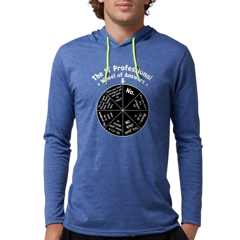IT Response Wheel Long Sleeve Hooded T-Shirt - Funny Tech Support Graphic Tee for Programmers & IT Professionals - Perfect for Office, Casual Wear & Geek Gifts