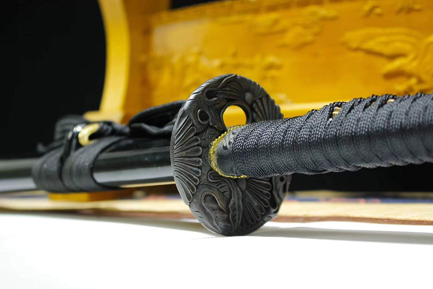 Authentic Hand Forged Japanese Katana Sword - Medium Carbon Steel Blade with Black Alloy Saya - Full Tang Samurai Sword for Kendo, Martial Arts Training & Collectors Display