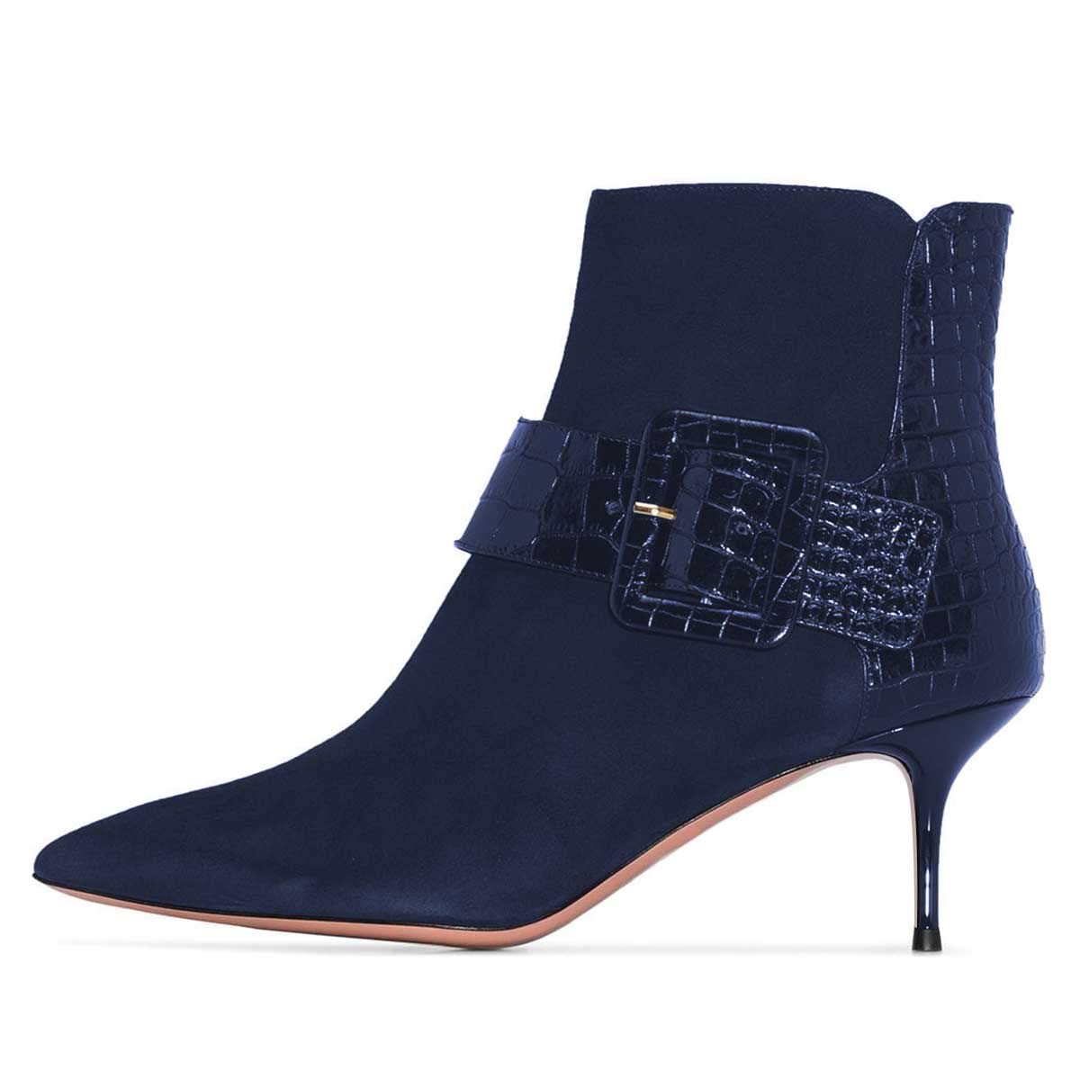 FSJ Women's Fashion Ankle Boots - Pointed Toe High Heel Booties with Side Zipper & Buckle, Comfortable Dress Shoes for Evening Party, Office & Fall Outfits, US Size 4-15