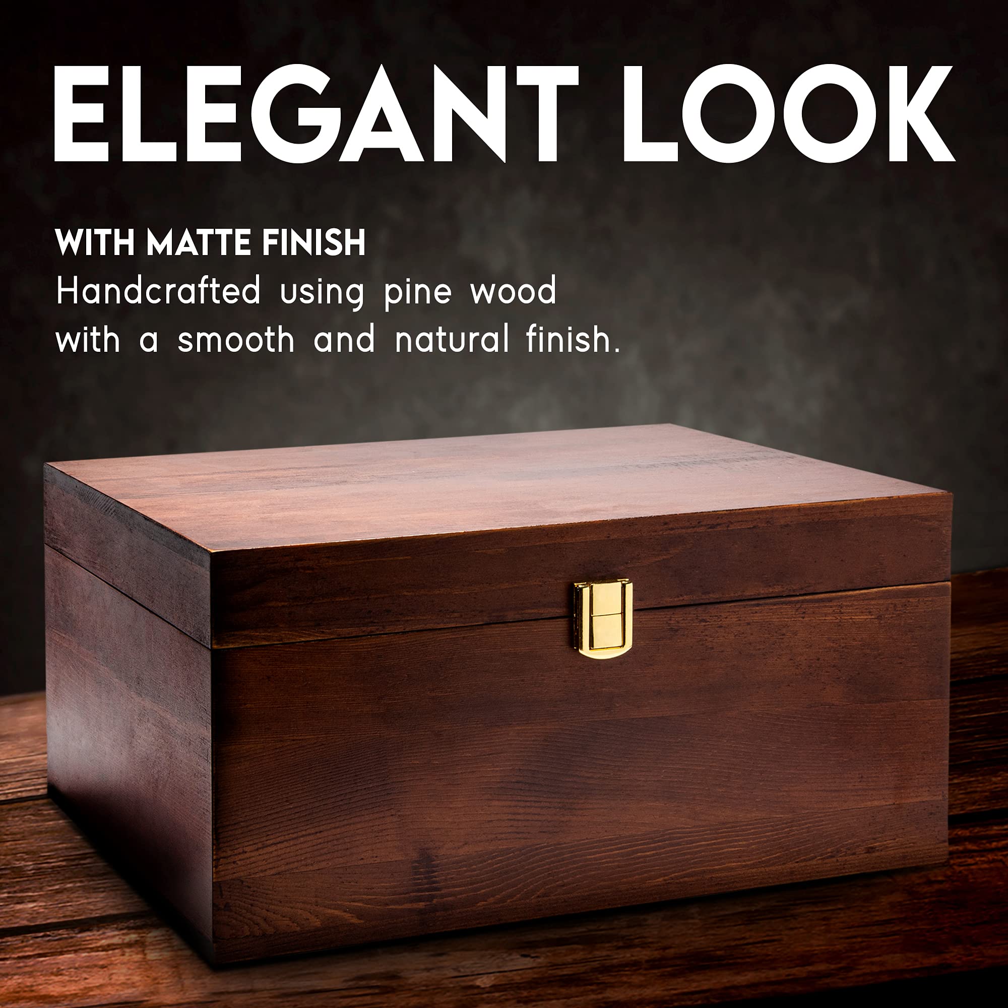Wooden Keepsake Box with Lid - Large Storage for Memories & Gifts (Chocolate Brown) - Perfect for Jewelry & Home Decor