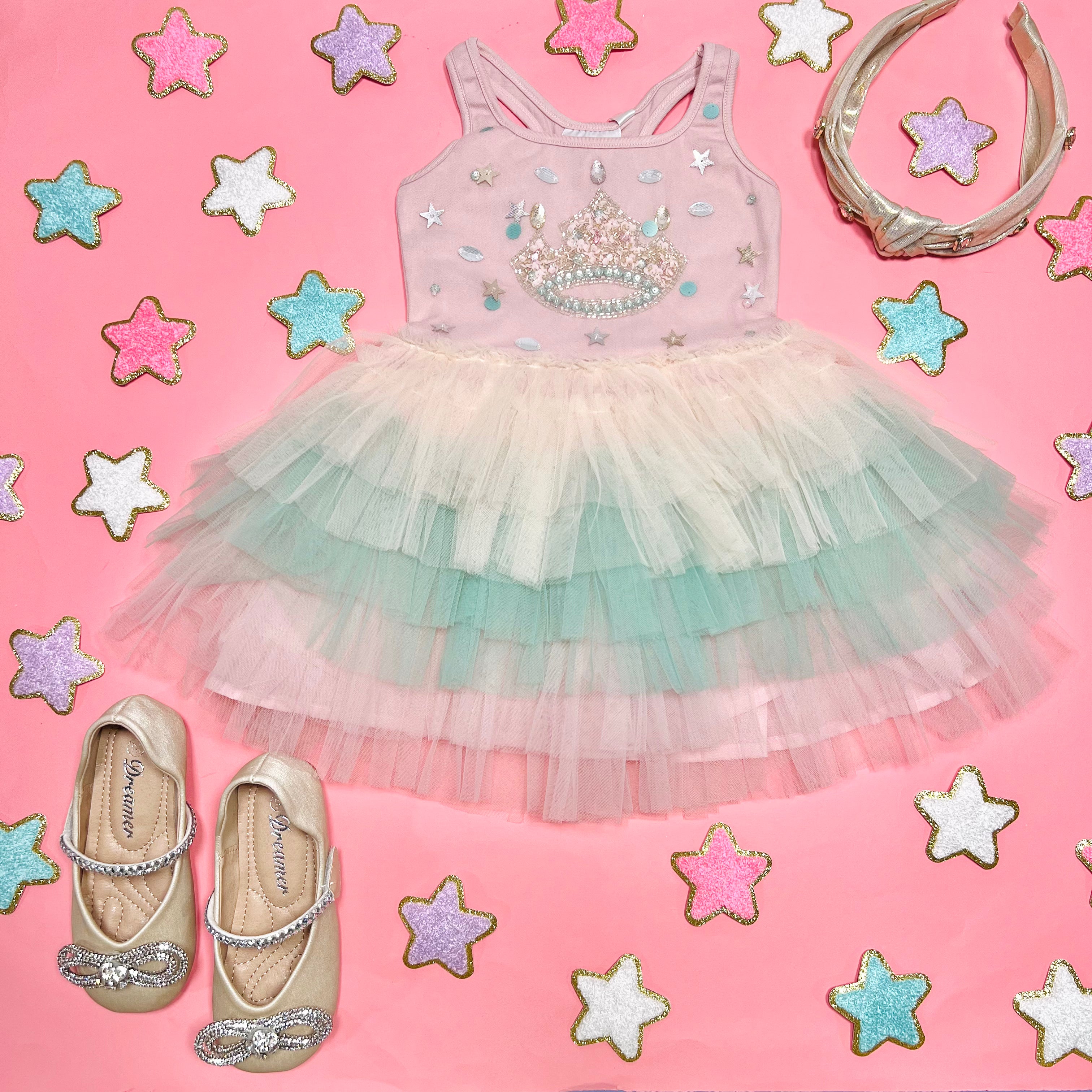 TIARA TUTU DRESS - Girls Princess Ballet Tutu Dress for Birthday Party, Dance Performance & Photo Shoot | Sparkly Tulle Skirt with Satin Ribbon Waistband