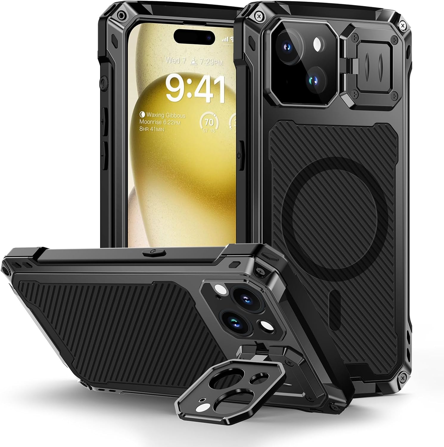 Premium iPhone 15 Plus Case with Tempered Glass Screen Protector - Heavy Duty Aluminum Alloy Cover - Shockproof & Scratch Resistant Protection for Work, Travel & Outdoor Activities