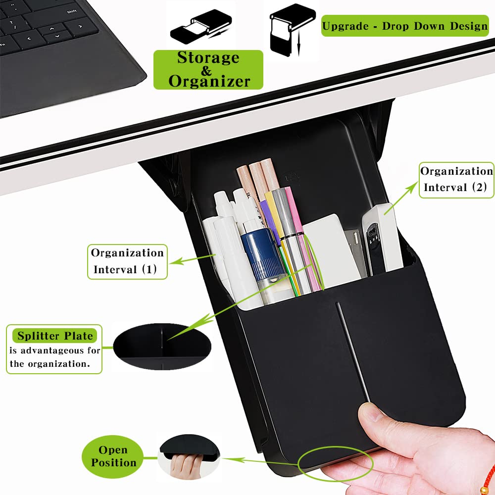 Under Desk Drawer Organizer Set - 2 Pack (Large & Small) Black Space-Saving Storage for Office & Home - Screw or Adhesive Mount Options - Perfect for Home Office, Dorm Room & Small Spaces
