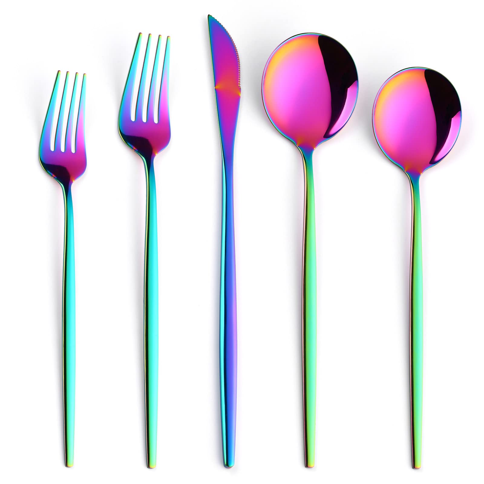 OIULO 30-Piece Rainbow Silverware Set for 6 - Stainless Steel Flatware Cutlery Set with Thin Handles - Dishwasher Safe Kitchen Utensils for Wedding, Party, and Everyday Dining (Multicolor)