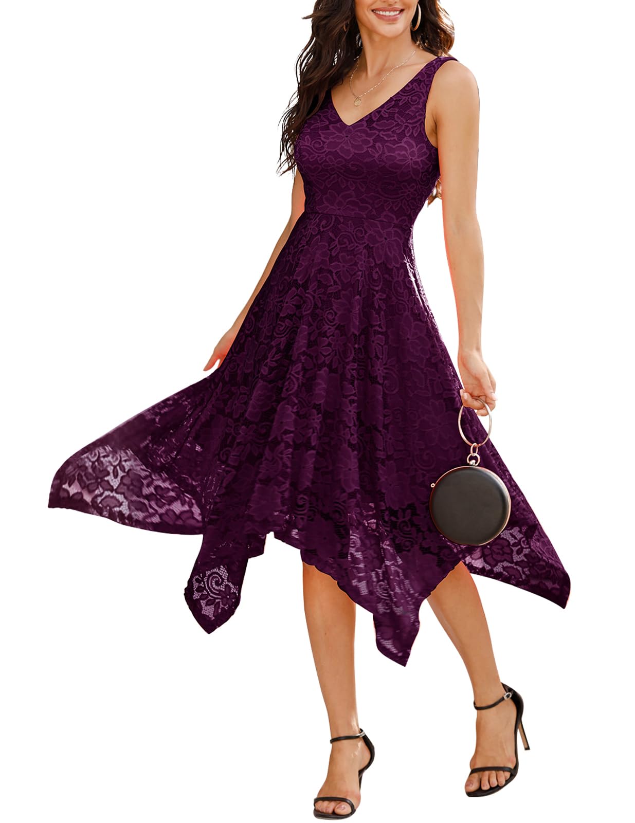 Meetjen Women's Elegant Lace Cocktail Party Dress 2025 - Handkerchief Hem Bridesmaid & Prom Formal Gown for Wedding Guest | Perfect for Evening Events, Dinners & Special Occasions