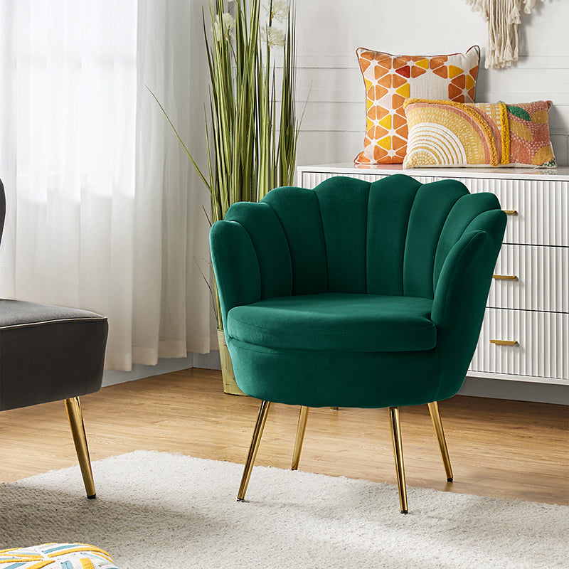 Evelia Velvet Scalloped Barrel Chair - Luxurious Velvet Accent Chair with Curved Back for Living Room, Bedroom & Office - Perfect for Reading Nook, Lounge Area or Home Decor