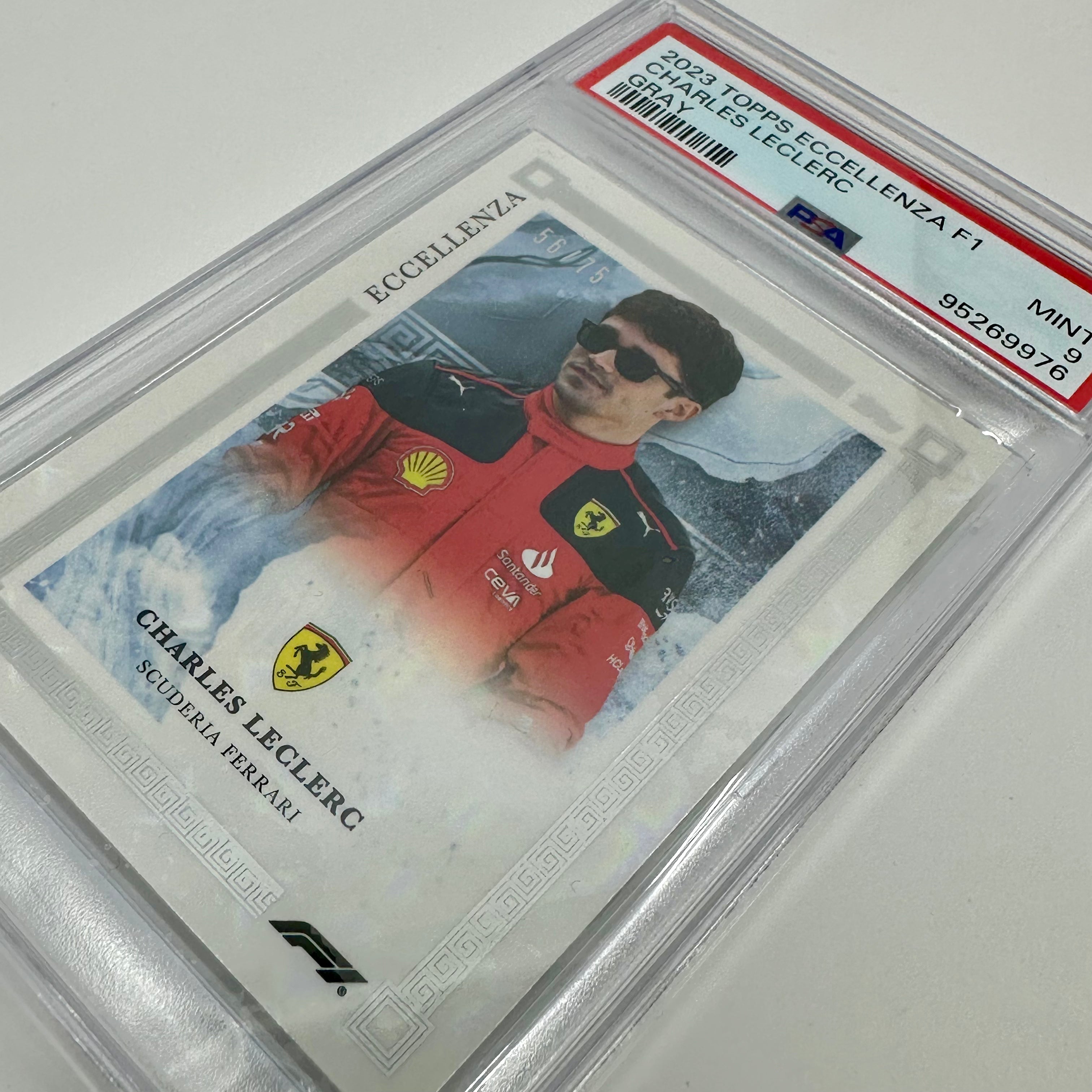 PSA 9 Graded 2023 Charles Leclerc Gray Eccellenza #56/75 Trading Card - Perfect for F1 Collectors and Motorsport Memorabilia Enthusiasts