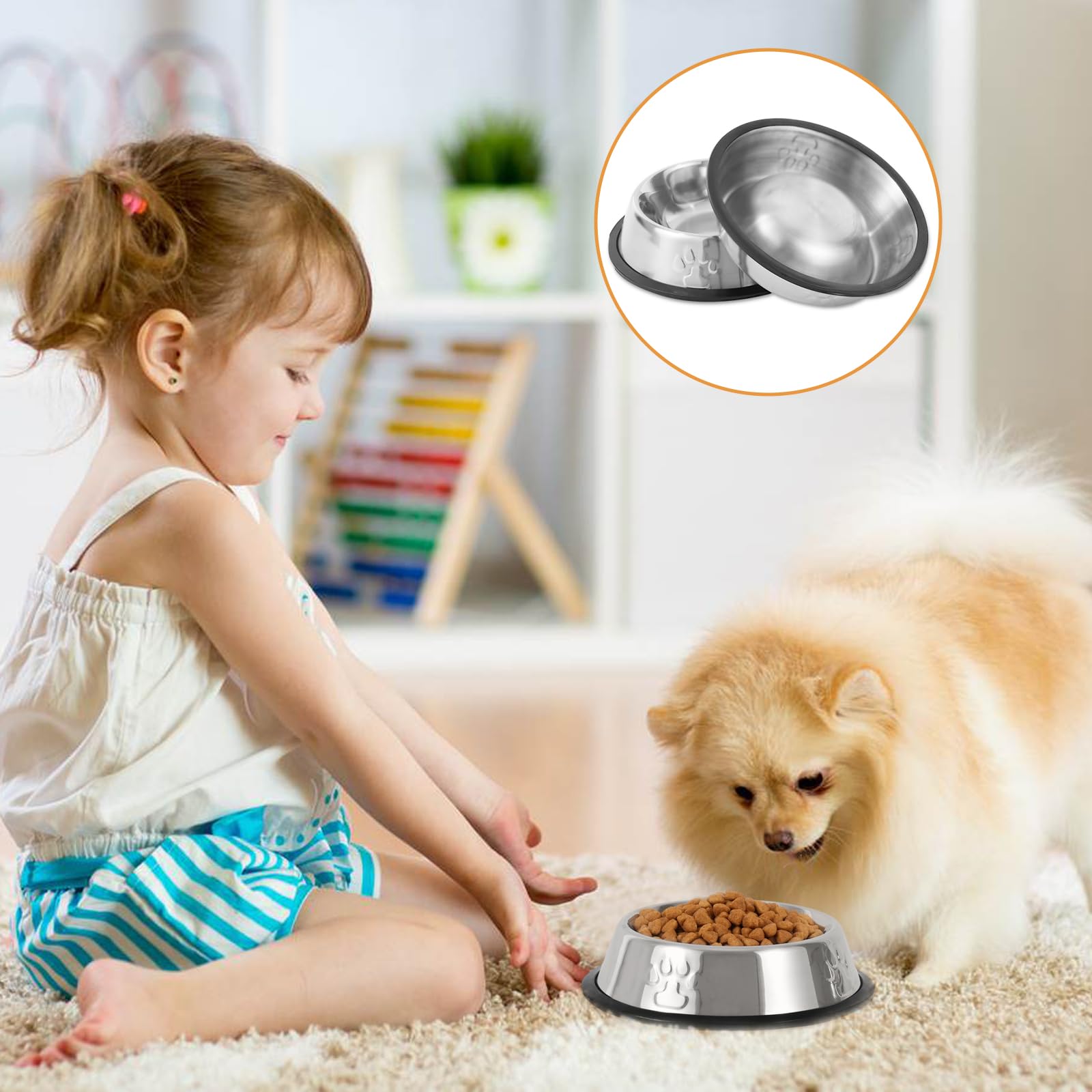 Premium Stainless Steel Cat & Dog Bowls Set of 4 - Non-Slip Rubber Base Pet Food and Water Dishes for Indoor Cats & Small Dogs - Perfect for Mealtime, Travel & Vet Visits