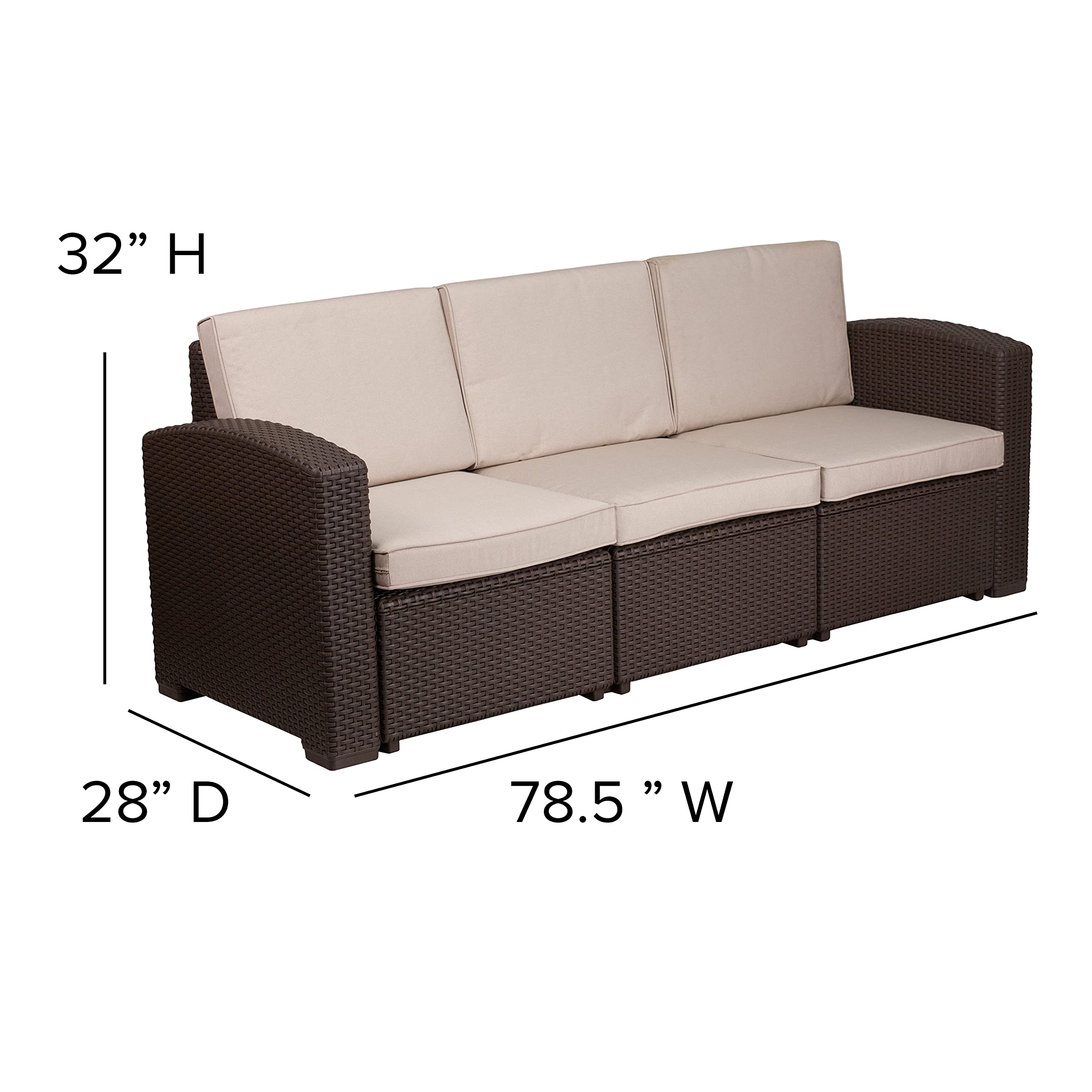 Merrick Lane Errol 5-Piece Outdoor Patio Furniture Set - Brown Wicker-Look Resin - 2 Chairs & Sofa with Cushions + Coffee Table & Side Table - Weatherproof for Garden, Poolside & Backyard Relaxation