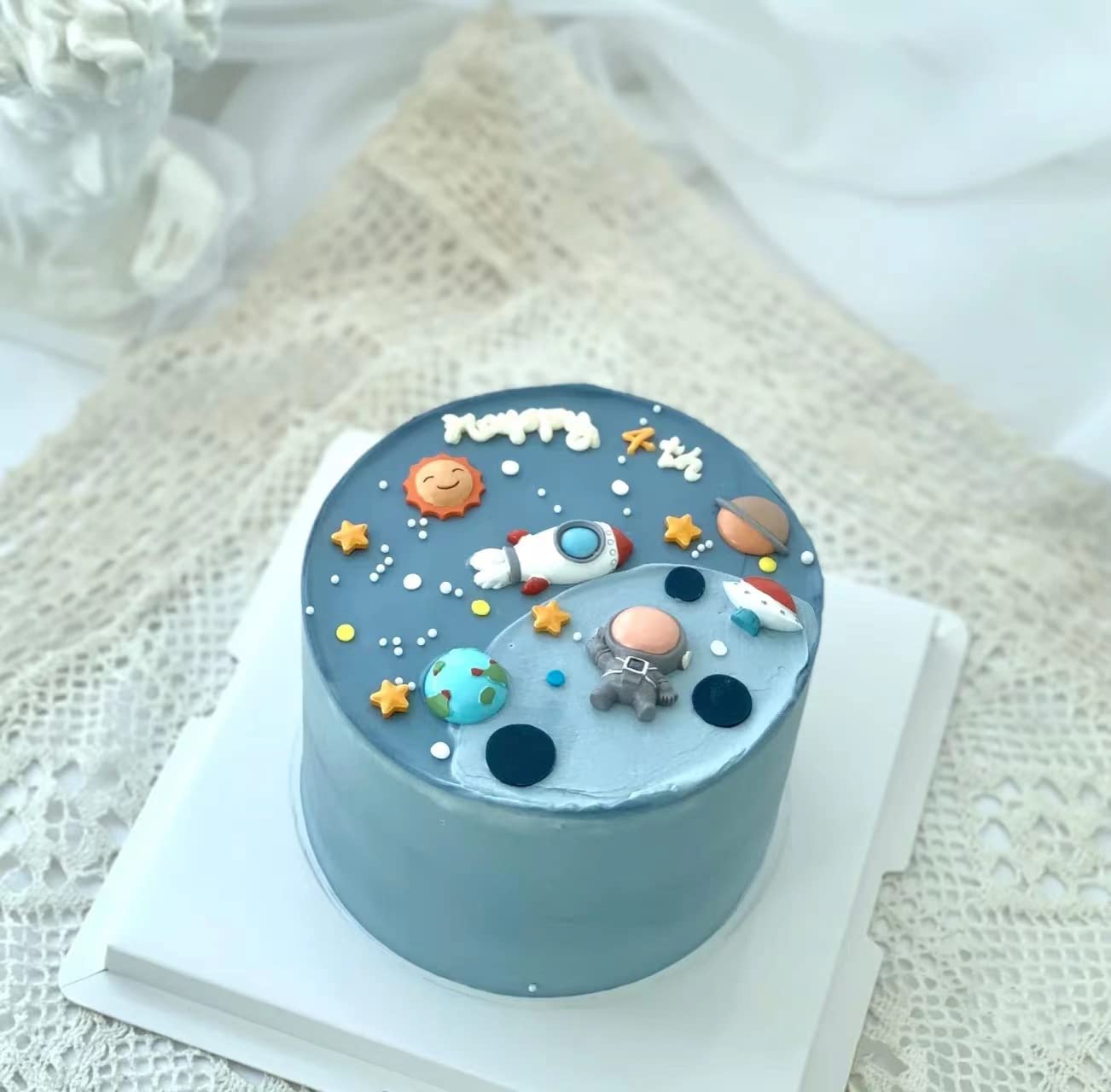 Mini Blue Space Cake Topper - First Trip Around The Sun & Two The Moon Rocket Astronaut Cake Decorations | Perfect for 1st Birthday, Space Theme Parties & Celestial Celebrations