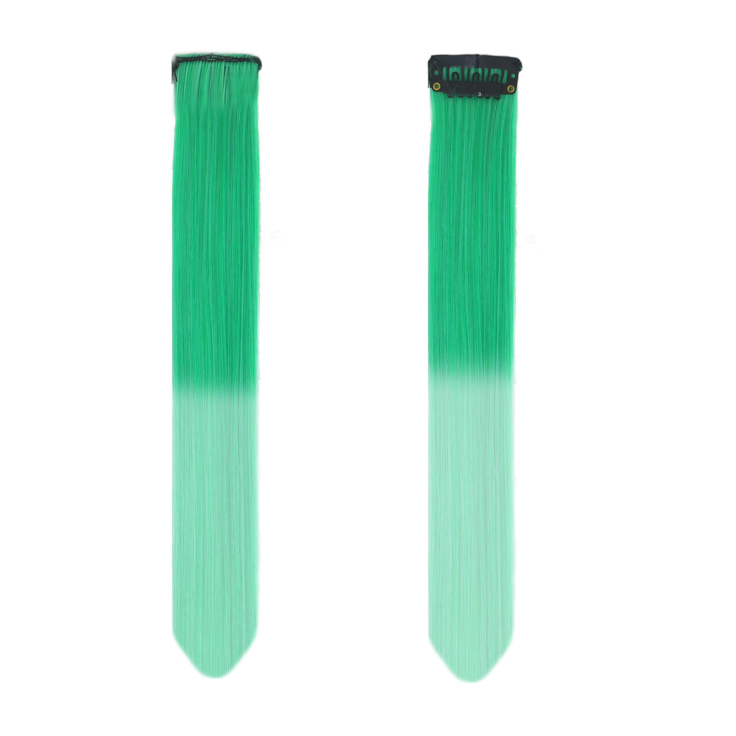 HEAVEN® 6-Piece Clip-in Hair Extensions - Dark Green to Light Green Ombre Straight Synthetic Hair Highlights for Women & Girls | Perfect for Parties, Cosplay & Daily Styling
