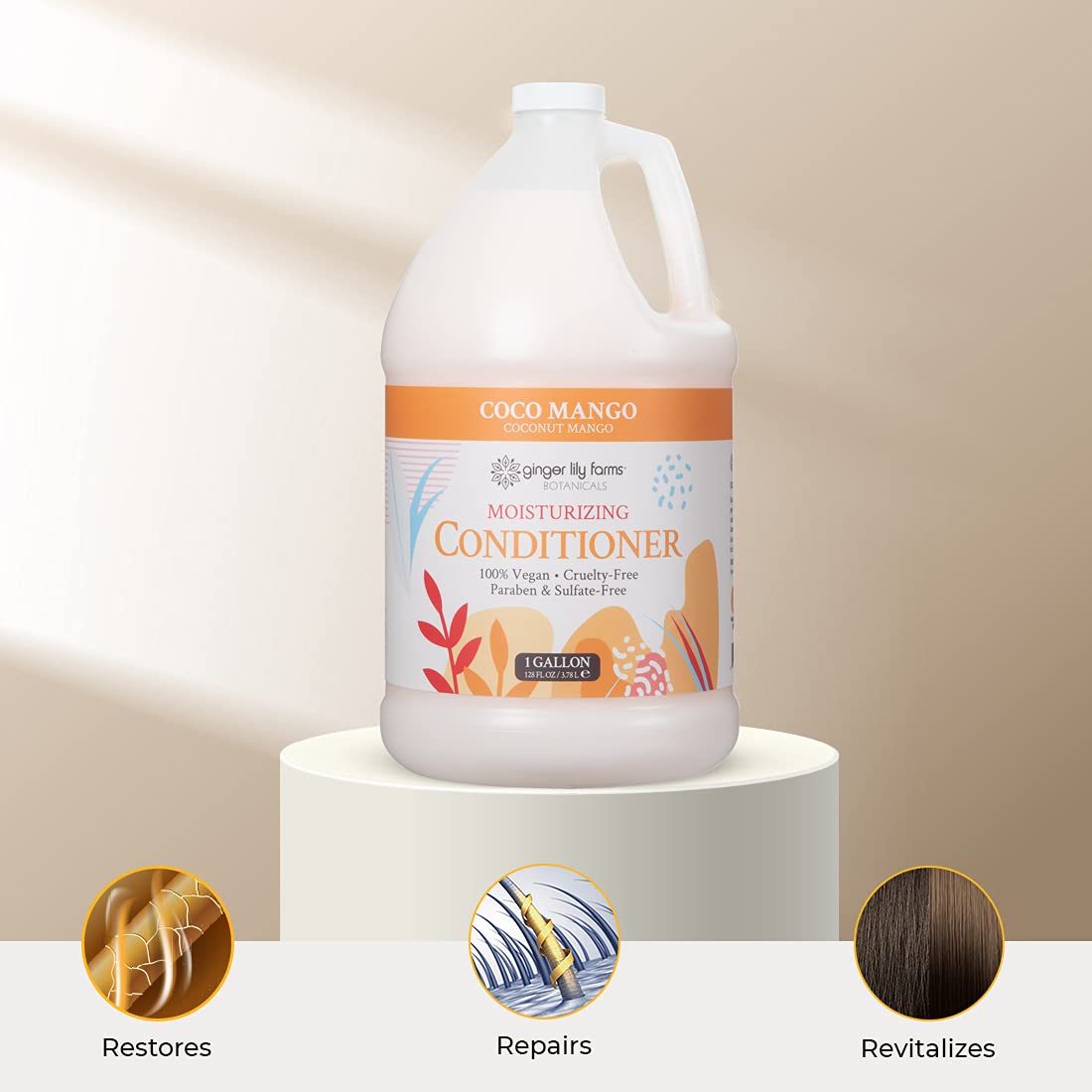 Ginger Lily Farms Botanicals Deep Moisturizing Conditioner for Dry Damaged Hair - Coconut Mango Scented 100% Vegan Cruelty-Free Hair Treatment - 1 Gallon Refill Pack of 4 - Perfect for Salons, Spas & Home Hair Care Routines
