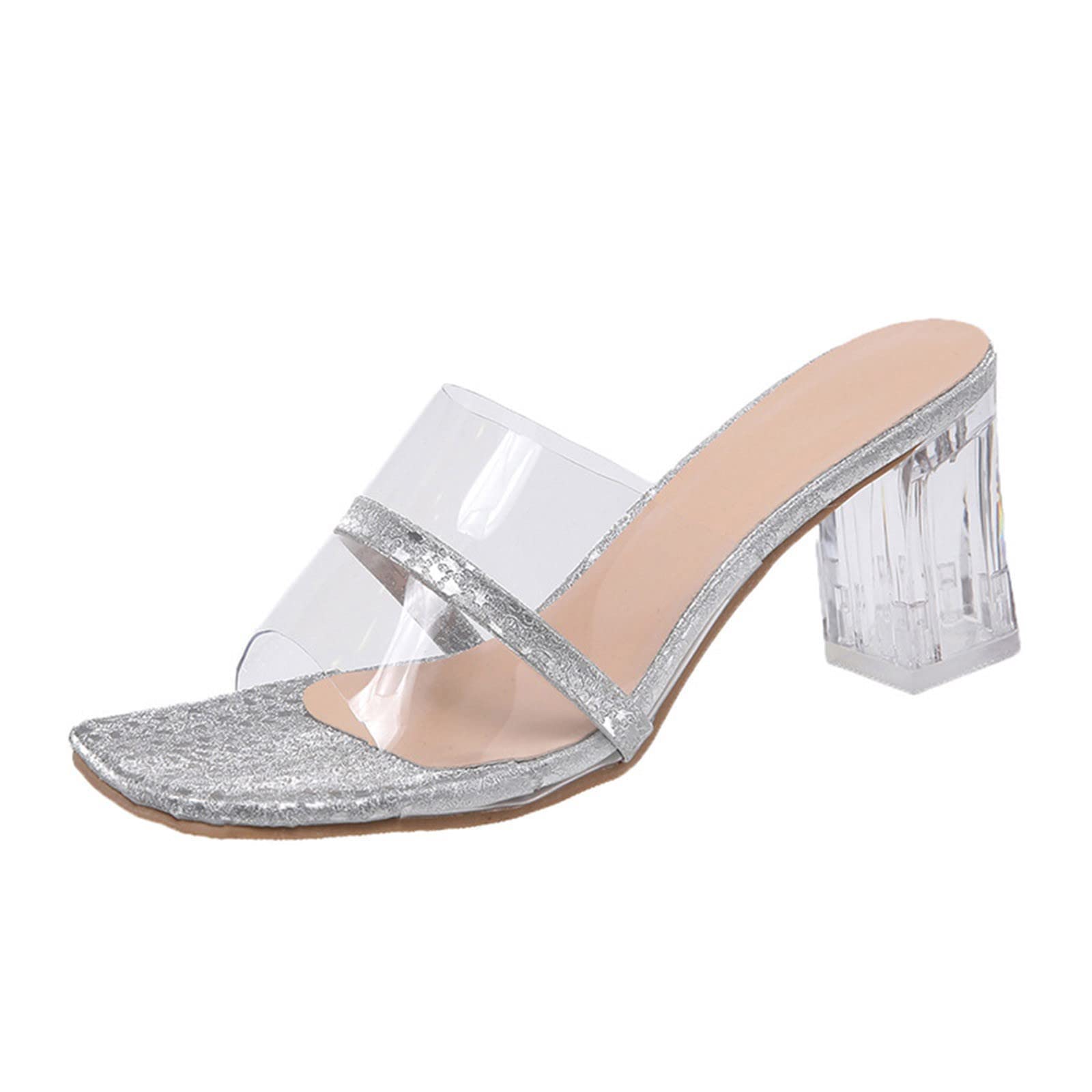 Stylish Women's Rhinestone Transparent Strap High Heel Sandals - Crystal Woven Summer Dress Sandals for Weddings, Parties & Beach Vacations