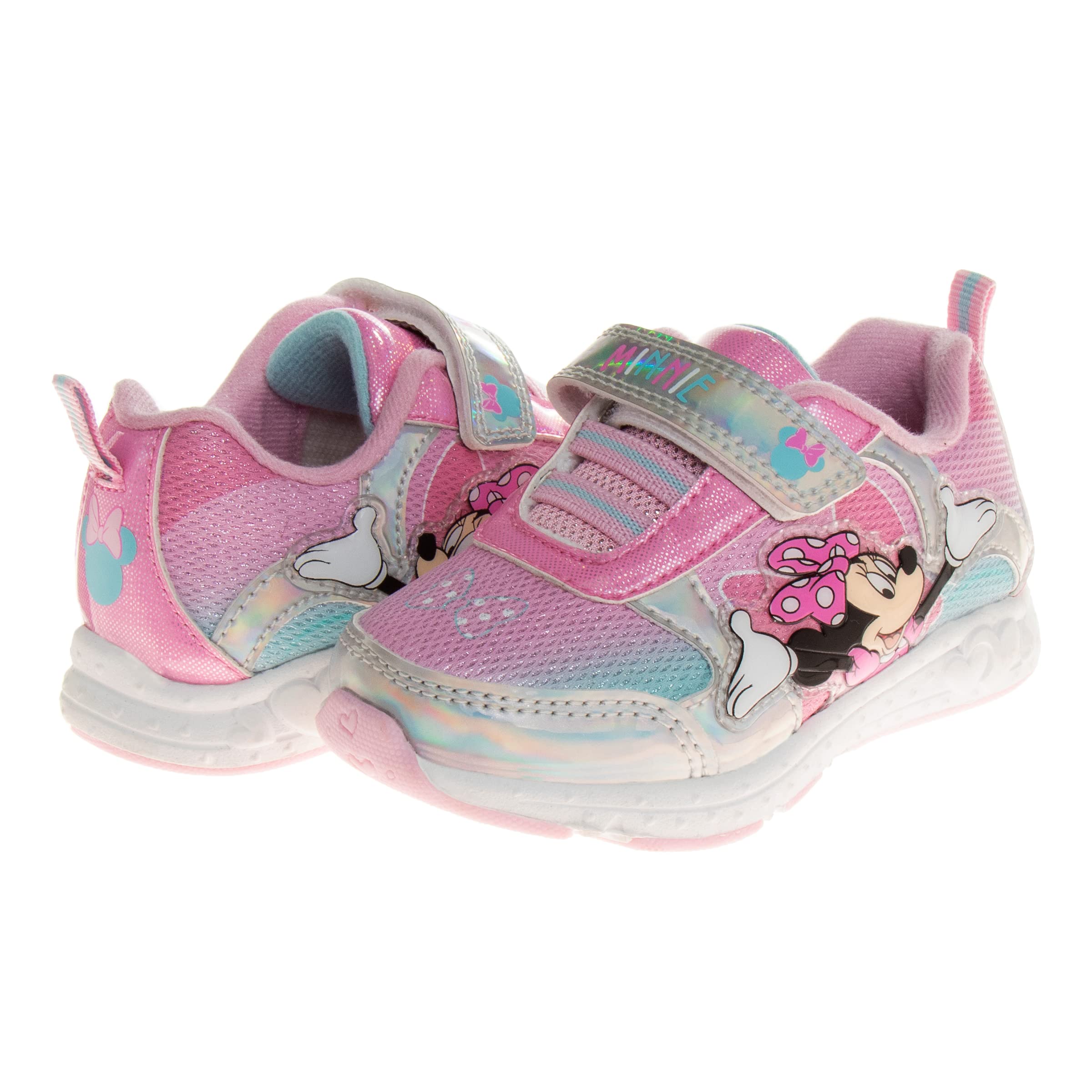 Disney Minnie Mouse Light Up Sneakers for Toddler & Little Girl - No Tie Lace Running Shoes for Kids - Perfect for Playtime, School & Outdoor Activities
