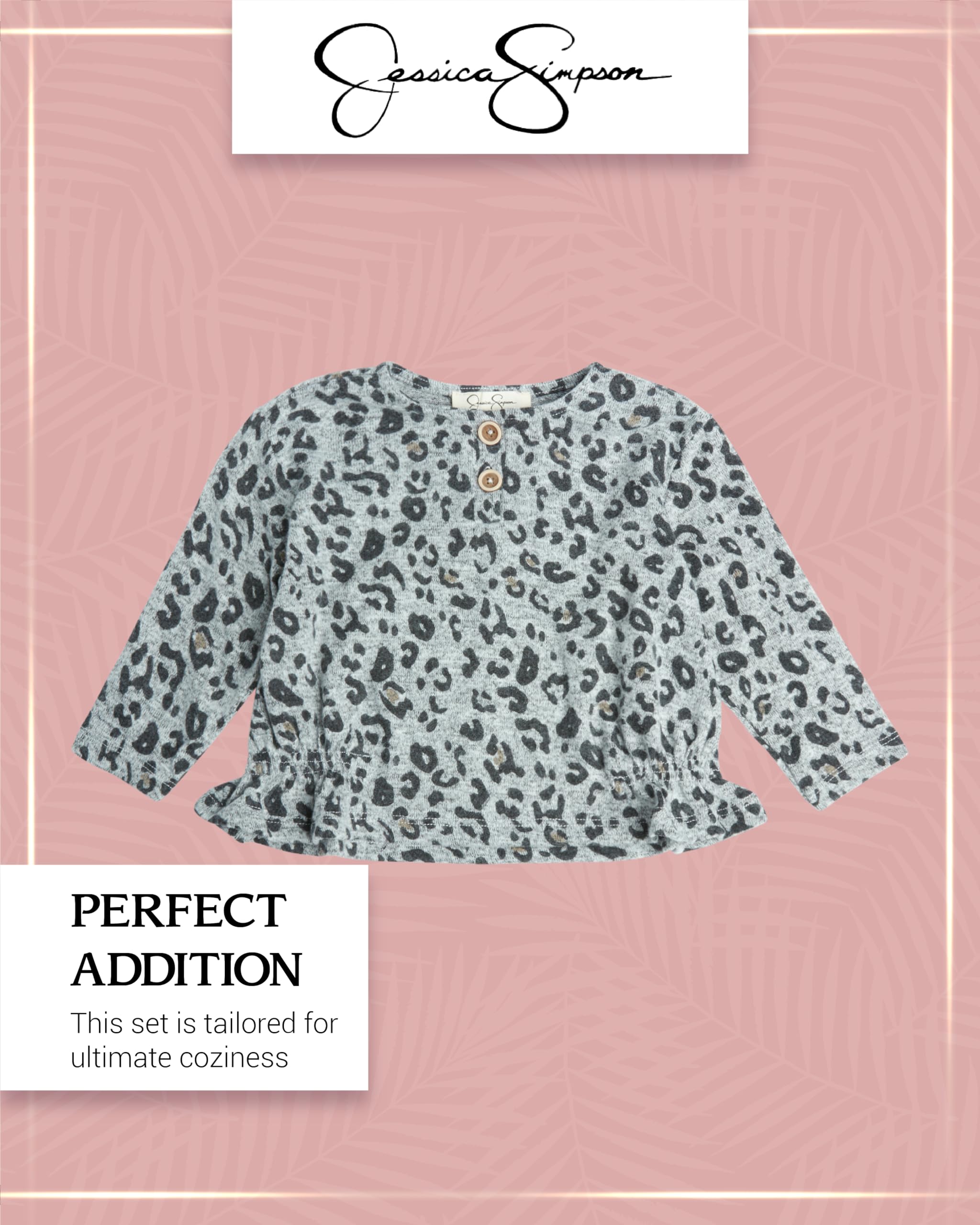 Jessica Simpson Baby Girls' 2-Piece Winter Outfit Set - Long Sleeve Shirt & Pants | Trendy Infant Clothes for 0-24 Months | Perfect for Holiday Photos, Playdates & Cozy Winter Days