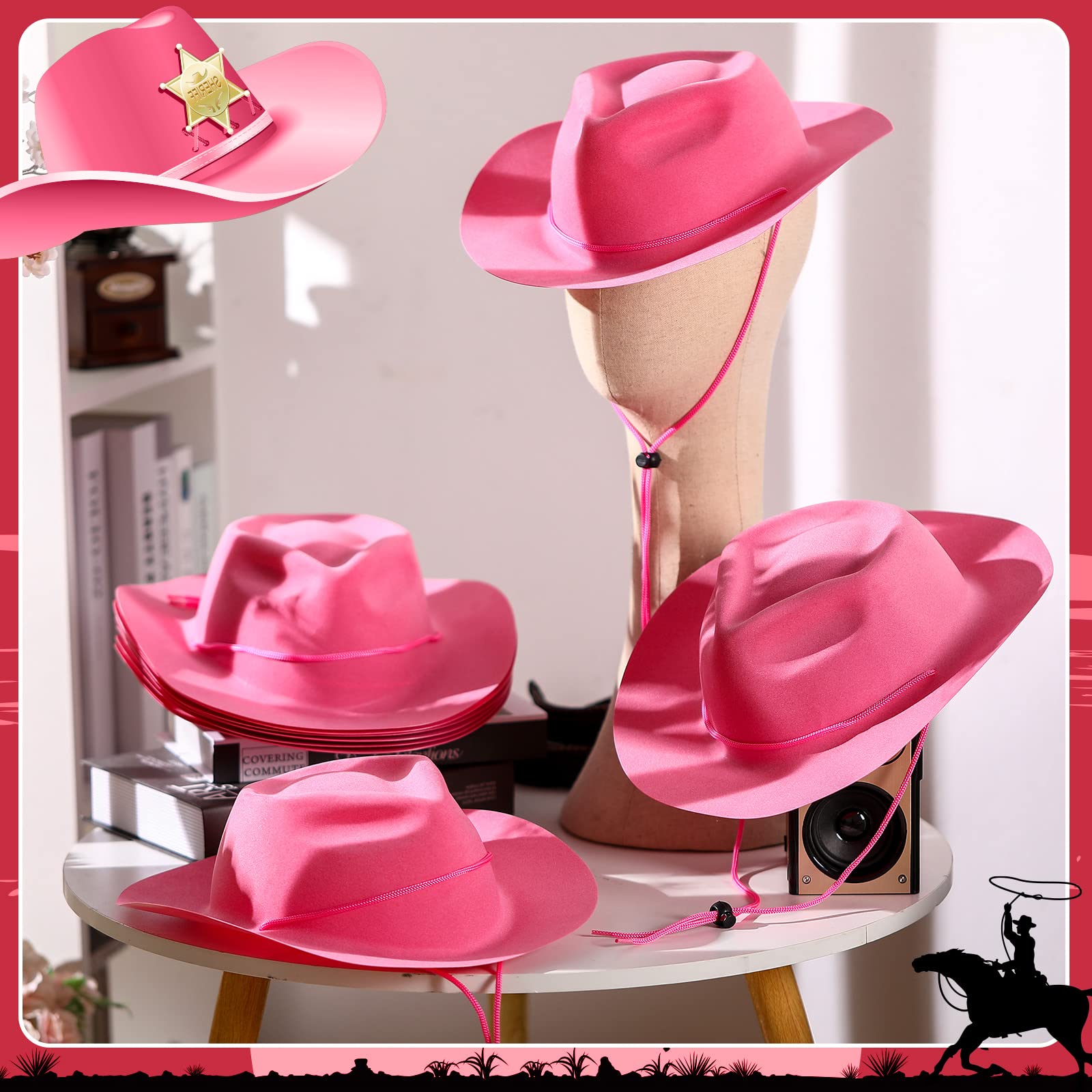 Hicarer 12-Piece Western Cowboy Hat Set - Plastic Felt Wide Brim Cowboy & Cowgirl Hats for Men & Women - Costume Party, Halloween, Themed Events, and Western Dress-Up