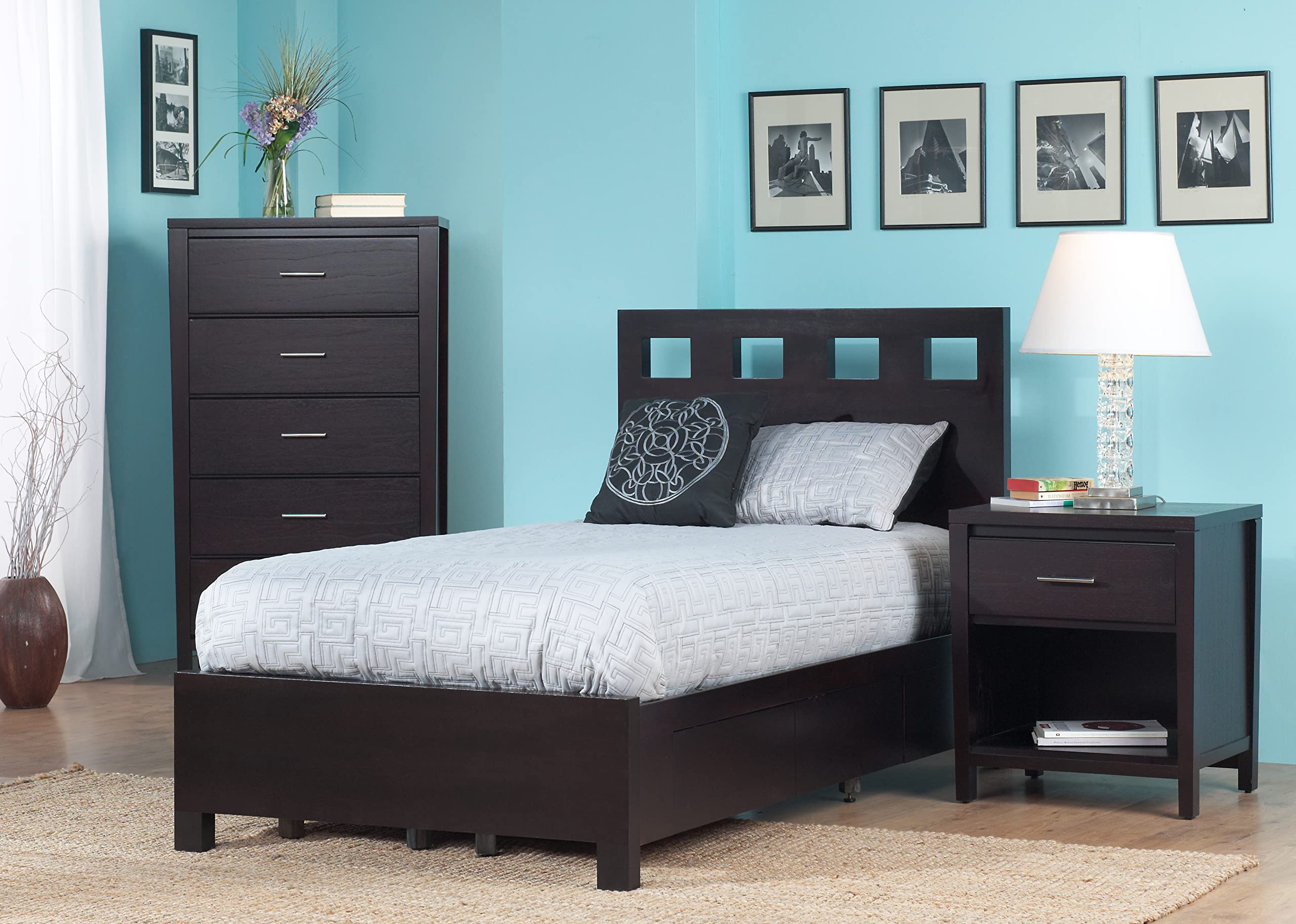 Modus Furniture Solid Wood 2-Side Storage Bed Frame, Full Size, Riva Espresso Finish - Space Saving Bedroom Furniture for Small Rooms & Guest Rooms
