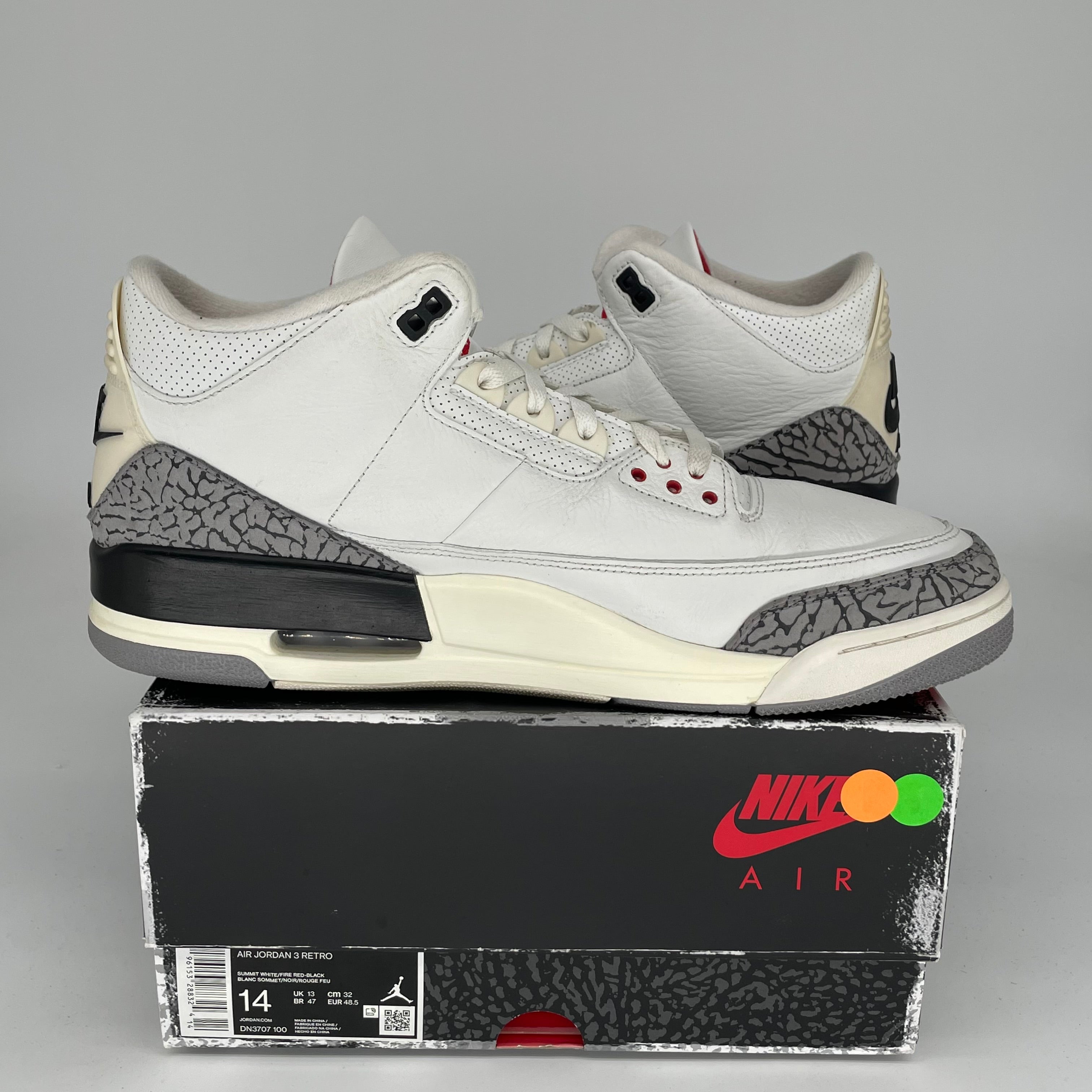Original Air Jordan 3 White Cement Reimagined Retro Sneakers - Men's Size 14 (DN3707-100) - Authentic Basketball Shoes for Sports & Streetwear Fashion