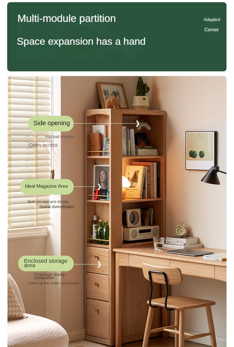 Modern Oak Solid Wood Bookcase for Study - Stylish & Durable Home Office Bookshelf - Perfect for Organizing Books, Decor & Office Supplies