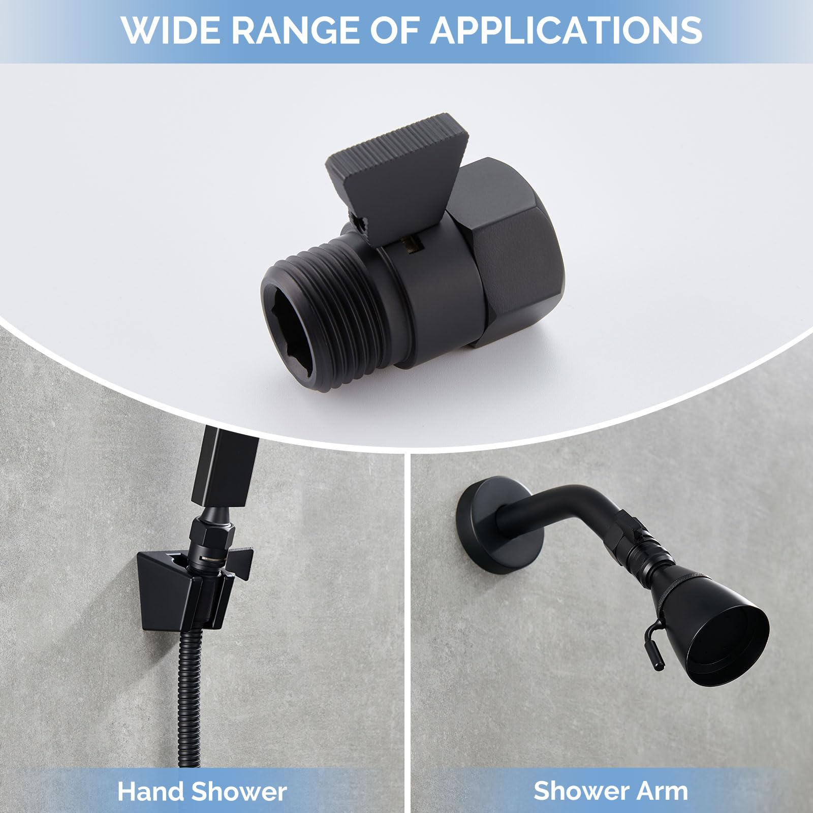 Angle Simple Shower Valve - Brass Water Flow Shut Off Valve for Hand Shower & RV Hose Flow Restrictor in Matte Black | Perfect for Bathroom Renovation, RV Plumbing & Water Conservation