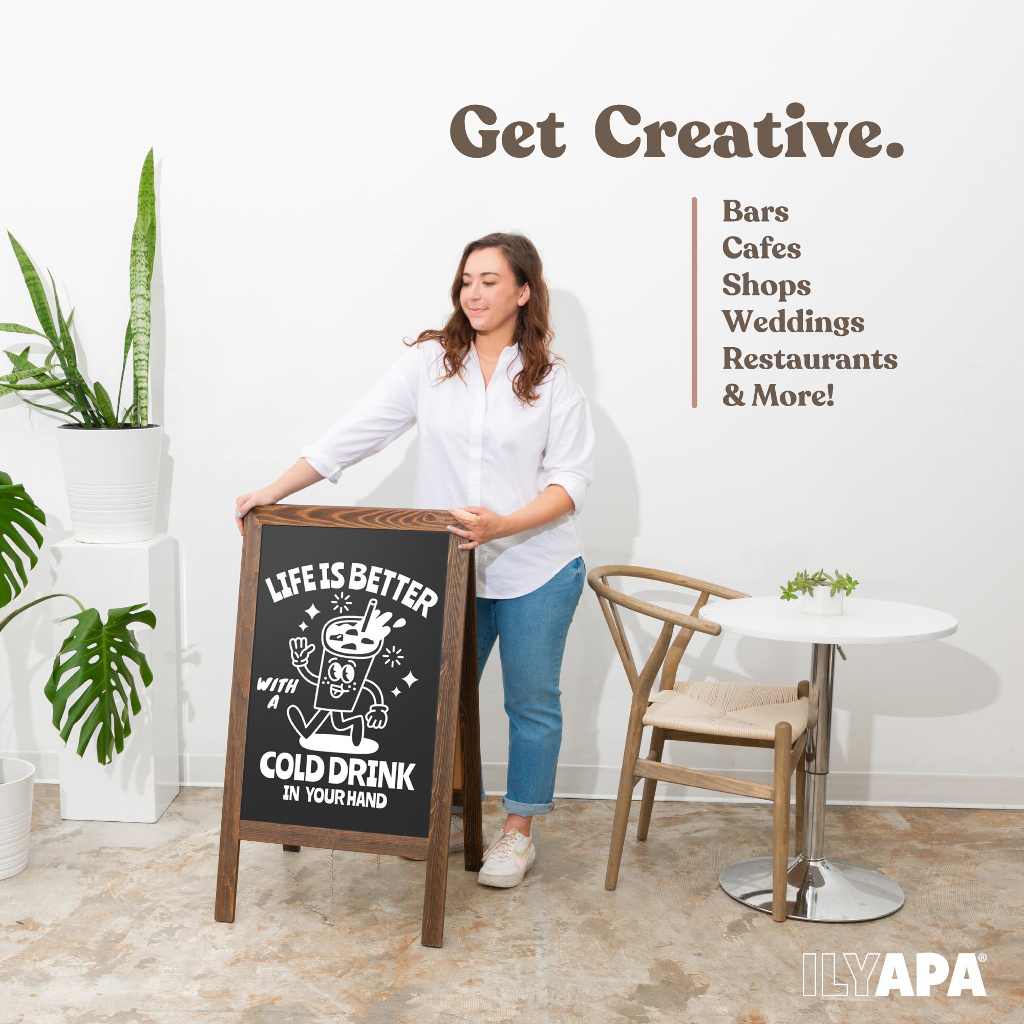 Ilyapa Wooden A-Frame Chalkboard Sign with Eraser & Chalk - 20x40 Magnetic Sidewalk Sandwich Board for Restaurants, Businesses, Weddings - Perfect for Outdoor Menu Displays, Promotions & Event Signage
