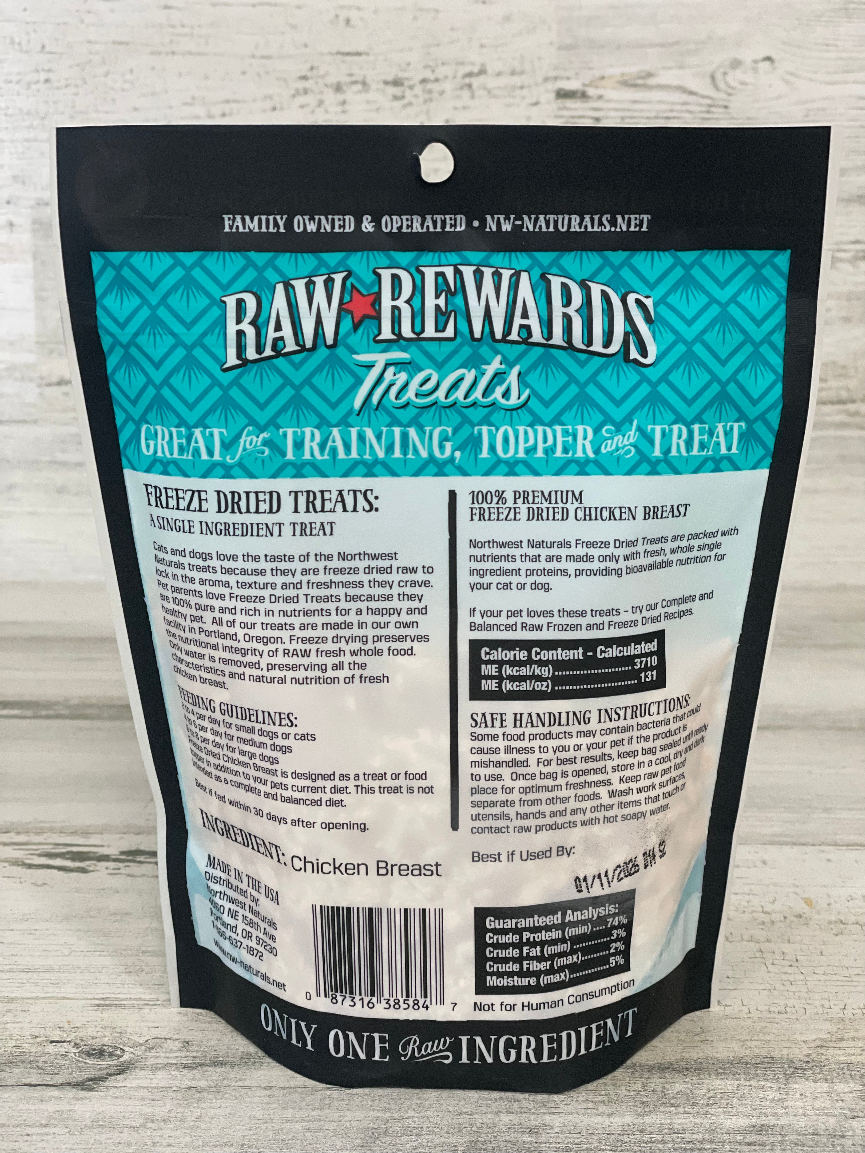 Northwest Naturals Freeze Dried Raw Chicken Breast Treats for Dogs - 3oz | Grain-Free, High-Protein Dog Snacks | Perfect for Training, Rewards & On-the-Go Treats