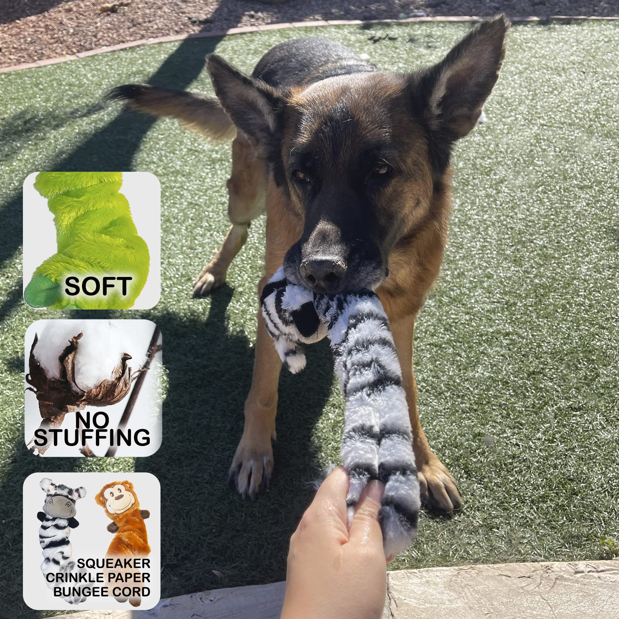 5 Pack Durable Dog Bungee Chew Toys with Squeaker & Crinkle Paper - No Stuffing Mess-Free Design - Interactive Play for Puppies & Adult Dogs - Perfect for Fetch, Training & Indoor/Outdoor Playtime