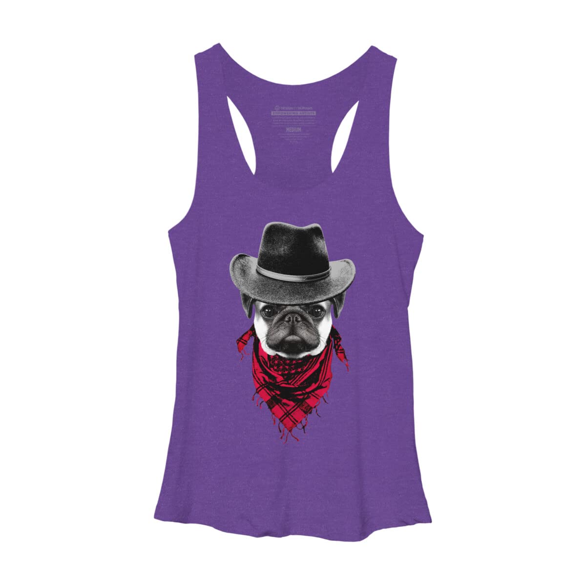 Design By Humans Women's Cowboy Pug Graphic Racerback Tank Top - Comfortable Summer Workout & Casual Wear