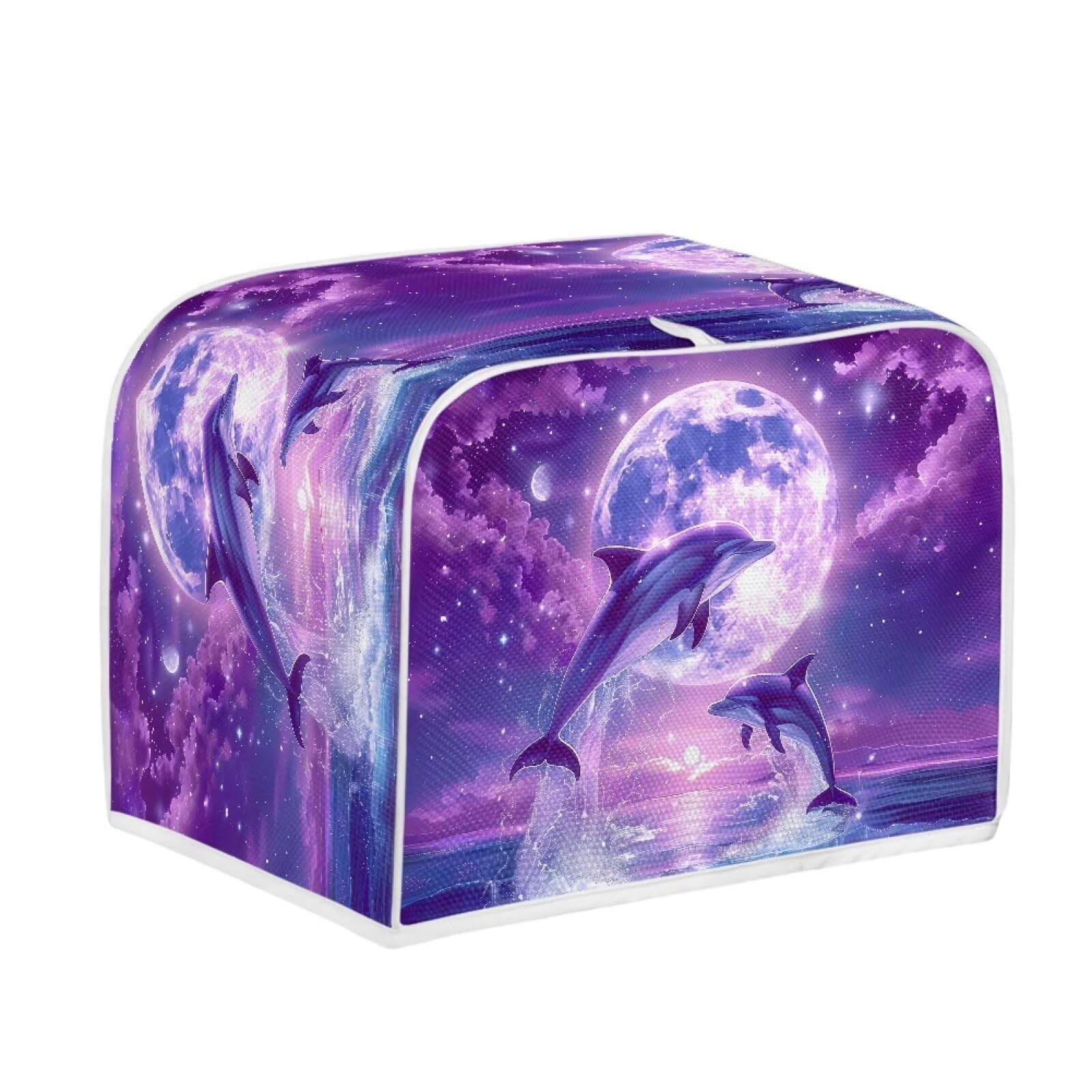 Dolphin Moon Printed Toaster Cover - Dustproof & Fingerprint Resistant Kitchen Appliance Protector for Toaster Ovens & Microwaves - Cute Kitchen Decor Accessory for Home & Office Use