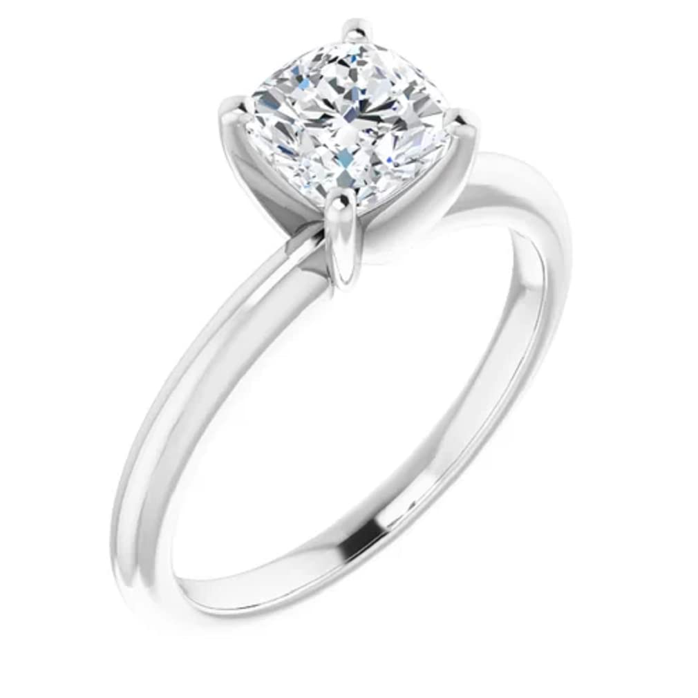 10K Solid White Gold Handmade Engagement Ring - 1 CT Cushion Cut Moissanite Diamond Solitaire Wedding Band for Women - Perfect for Proposals, Anniversaries & Bridal Jewelry Gifts