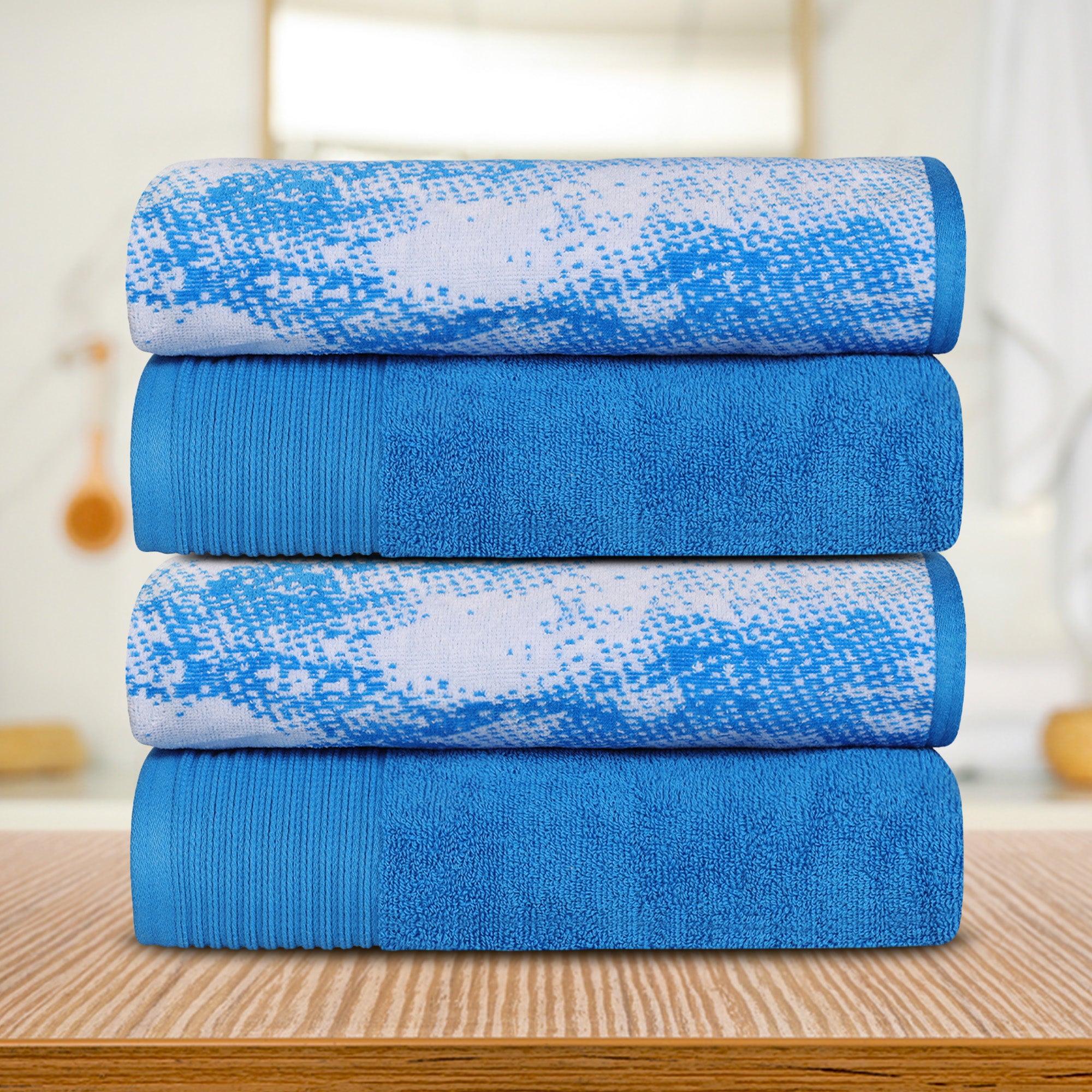 Premium 4-Piece Cotton Bath Towel Set - Soft & Absorbent Solid & Marble Design - Perfect for Spa, Bathroom & Luxury Home Decor