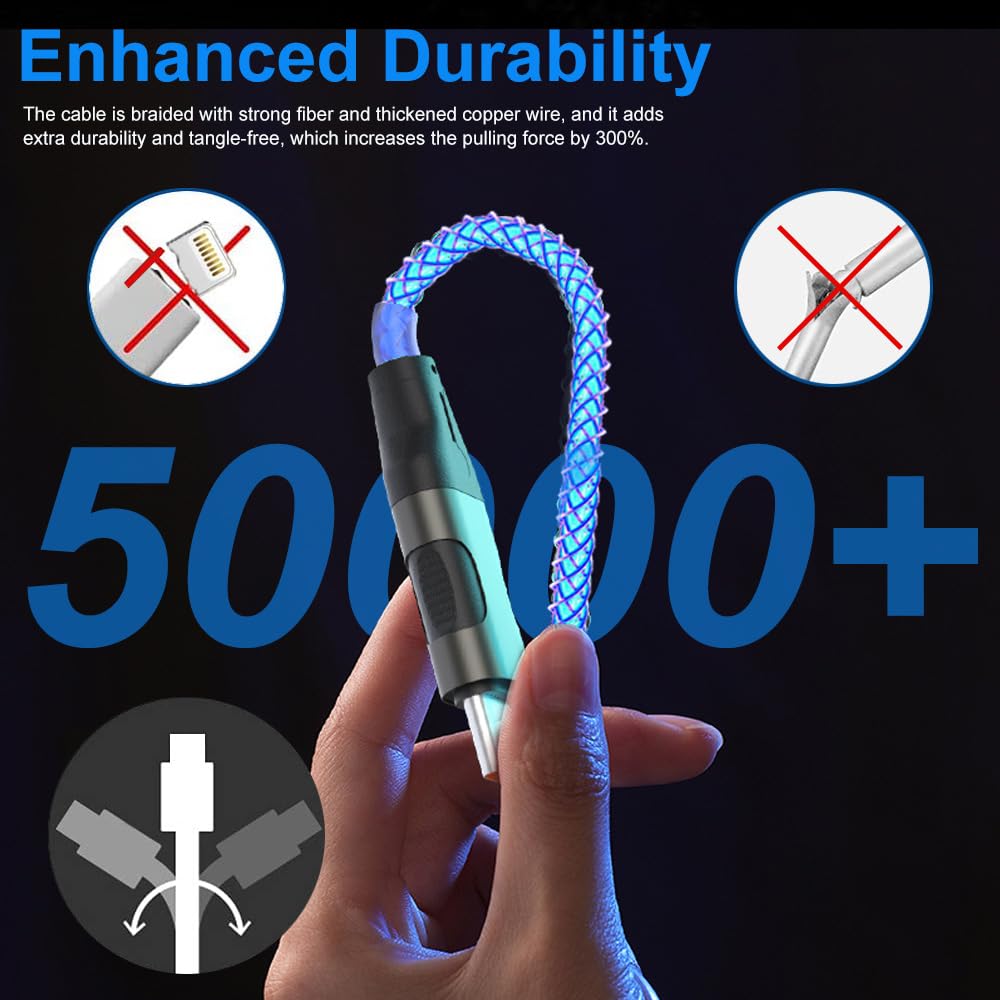 USB C to USB A Charger Cable 3.3ft with RGB LED Lights - Fast Charging Cord for iPhone 15 16 Pro Max Plus, iPad Air/Mini, Samsung Galaxy S24 S23, LG - Perfect for CarPlay, Gaming & Nighttime Charging