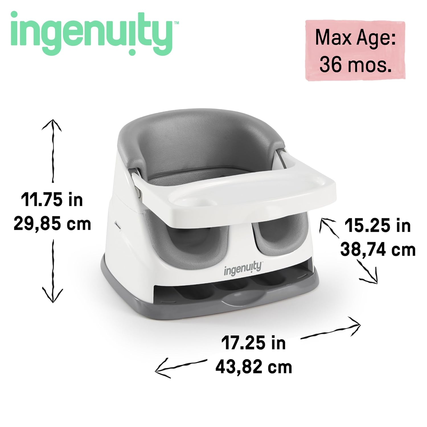 Ingenuity Baby Base 2-in-1 Booster Feeding Seat & Floor Chair with Self-Storing Tray - Portable High Chair for Infants & Toddlers - Perfect for Dining, Travel, and Home Use