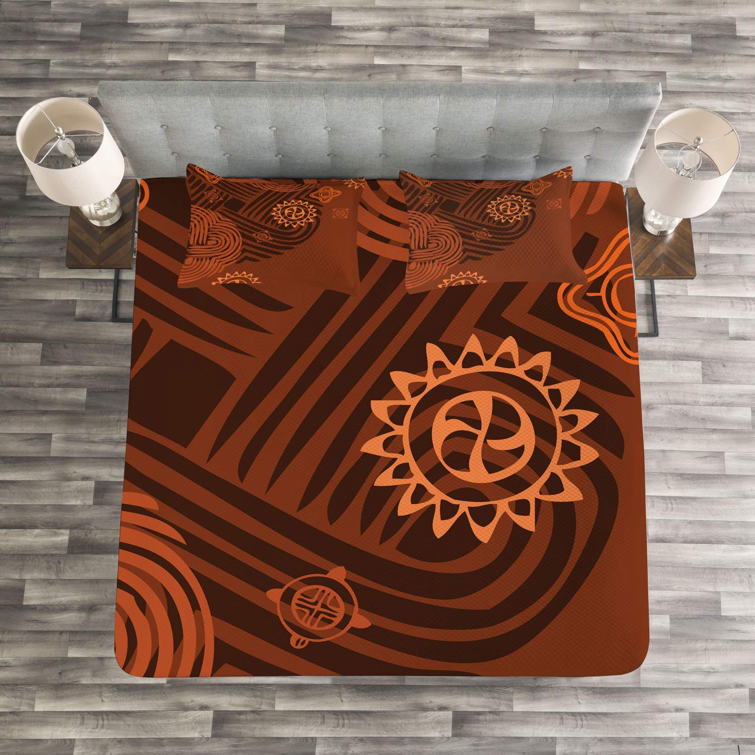 Ambesonne Earth Tones 3-Piece King Size Bedspread Set with Floral Folk Pattern - Brown Orange Peach Bedding Coverlet & 2 Pillow Shams for Bohemian Bedroom Decor | Perfect for Master Bedroom, Guest Room & Cozy Home Styling