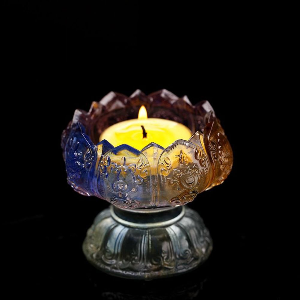 YQ WHJB Glass Lotus Lamp - Elegant Butter Lamp Holder & Candle Stand for Buddha Altar Decor | Perfect for Meditation Rooms, Yoga Studios & Spiritual Spaces