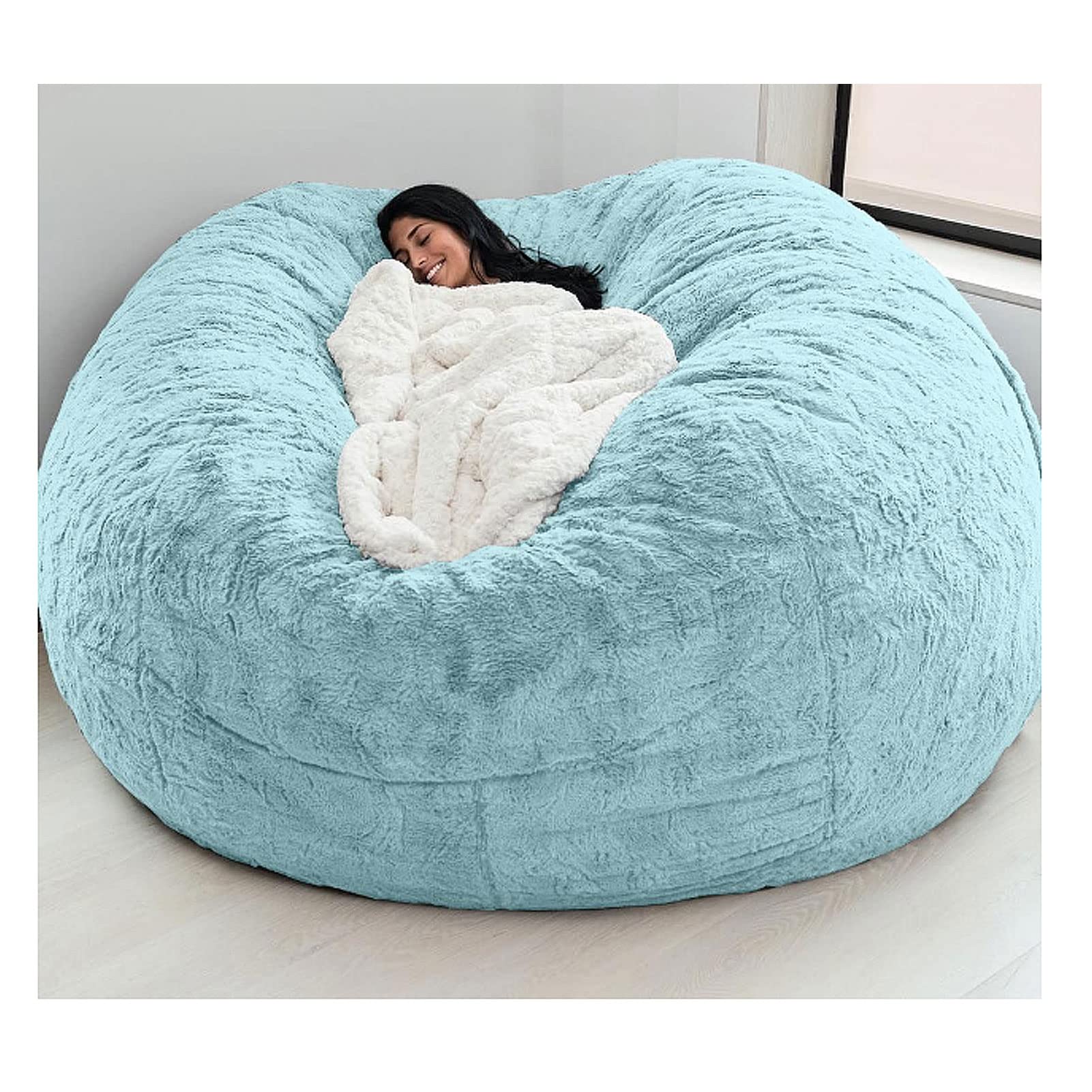 6ft Large Beanbag Chair Cover for Adults - Super Soft Microsuede Lounger Sofa Sack Without Filler (150x75cm, Sky Blue) - Perfect for Living Room, Bedroom, Game Room & Home Theater Relaxation