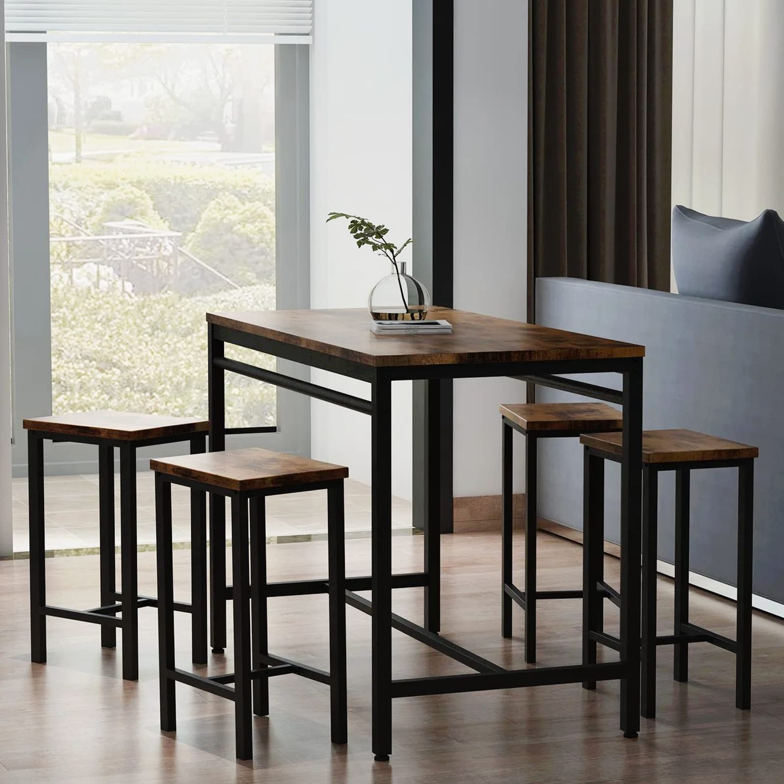 Modern 5-Piece Industrial Bar Height Dining Table Set for 4 - Kitchen & Pub Table with 4 Chairs - Space-Saving Breakfast Nook & Small Space Solution - Perfect for Apartments, Condos & Cozy Dining Areas