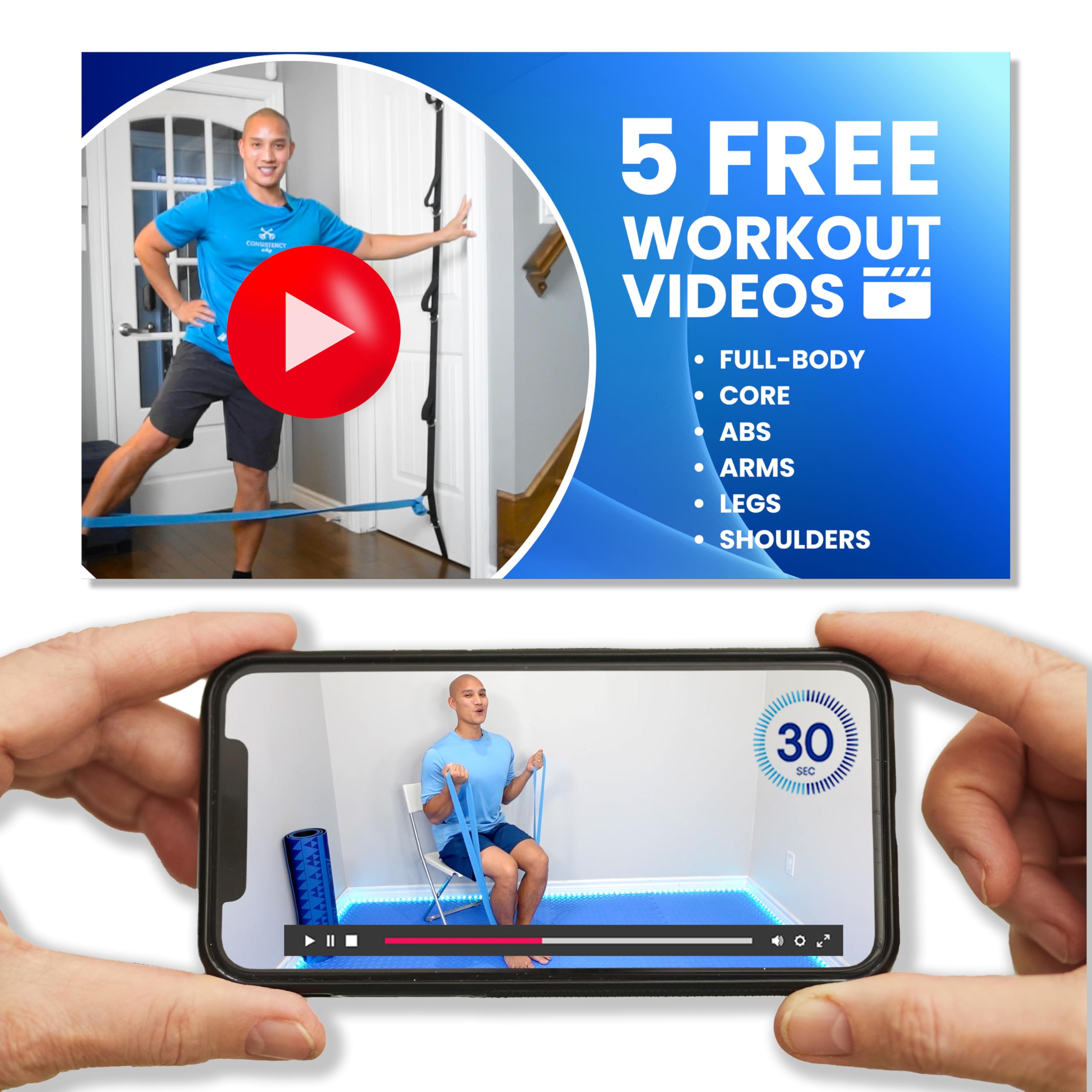 Justin Agustin 6-Piece Beginner Resistance Bands Set – Soft Fabric Exercise Bands for Seniors & Limited Mobility – Home Gym Equipment with Door Anchor & Carry Bag – Perfect for Gentle Stretching, Physical Therapy & Low-Impact Workouts at Home