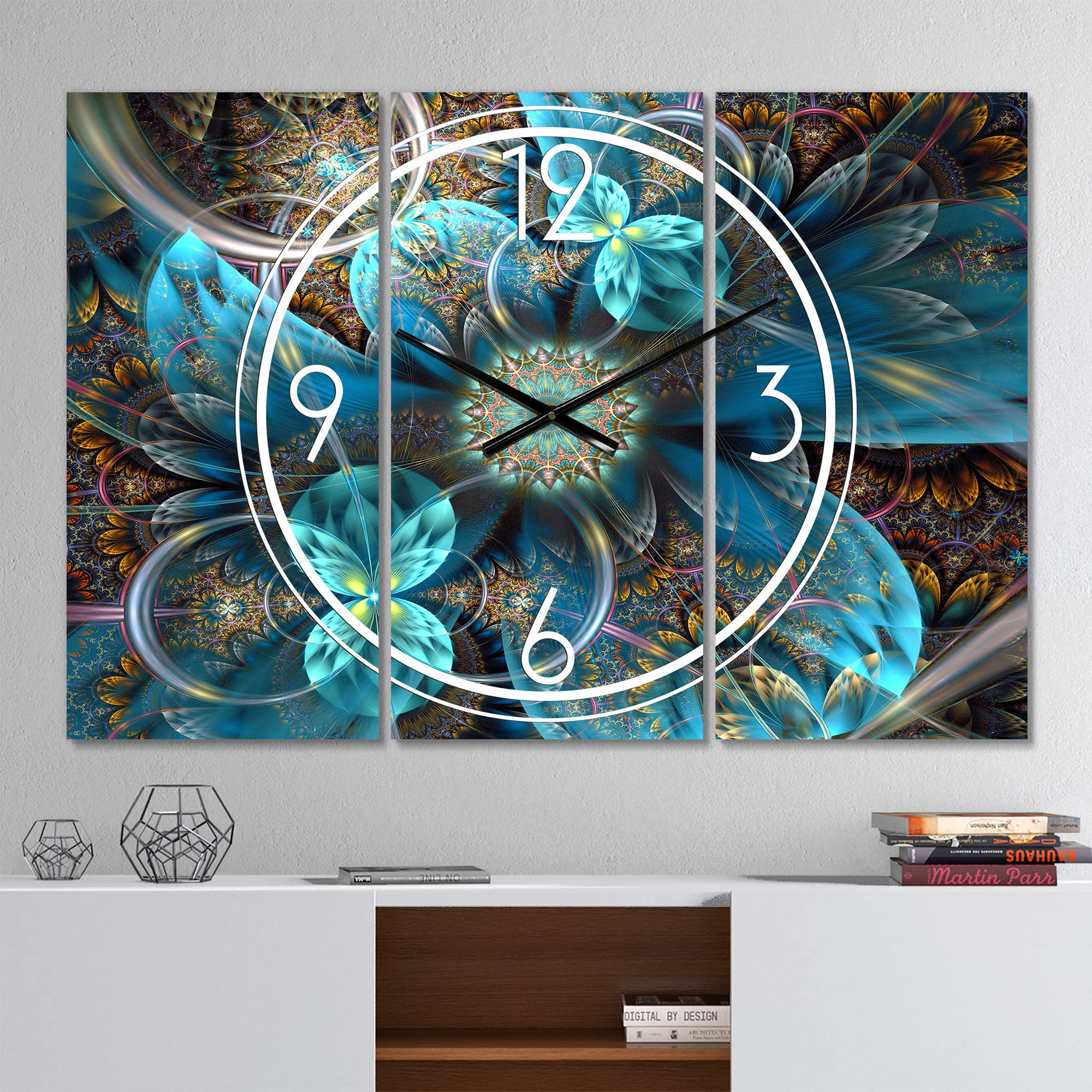 Fractal Blue Flowers Modern Wall Clock - Silent Non-Ticking Battery Operated Round Clock for Home, Bedroom, Bathroom, Office & Living Room Decor | Perfect Gift for Housewarming, Birthday & Anniversary
