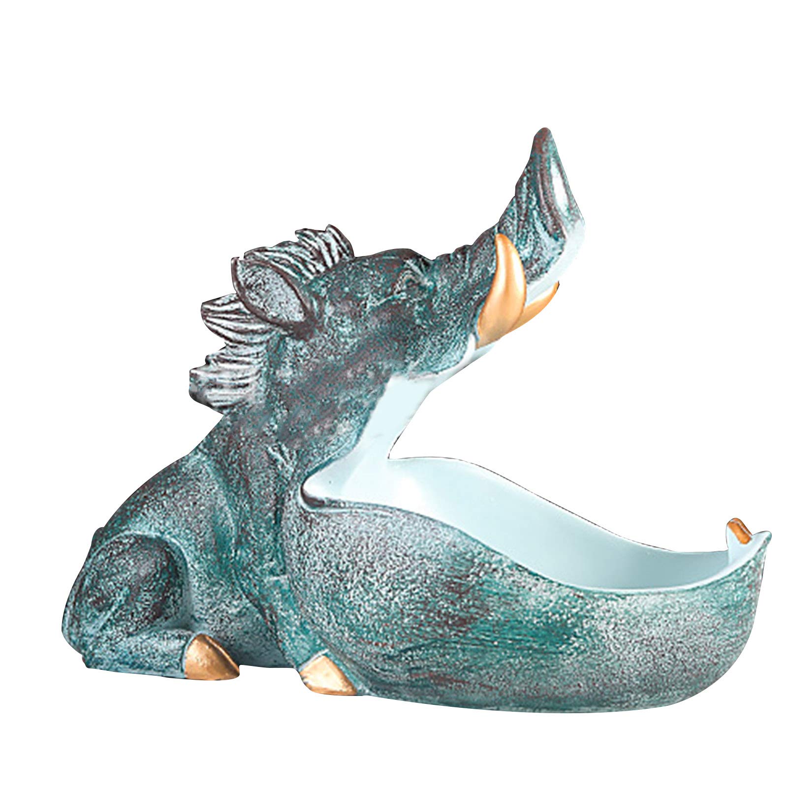 Vintage Green Wild Boar Desk Sculpture - Animal Key Bowl with Open Mouth, Snack & Candy Holder, Home Office Decor for Desk, Shelf, Porch - Unique Storage Decor for Sweets, Keys & Small Items