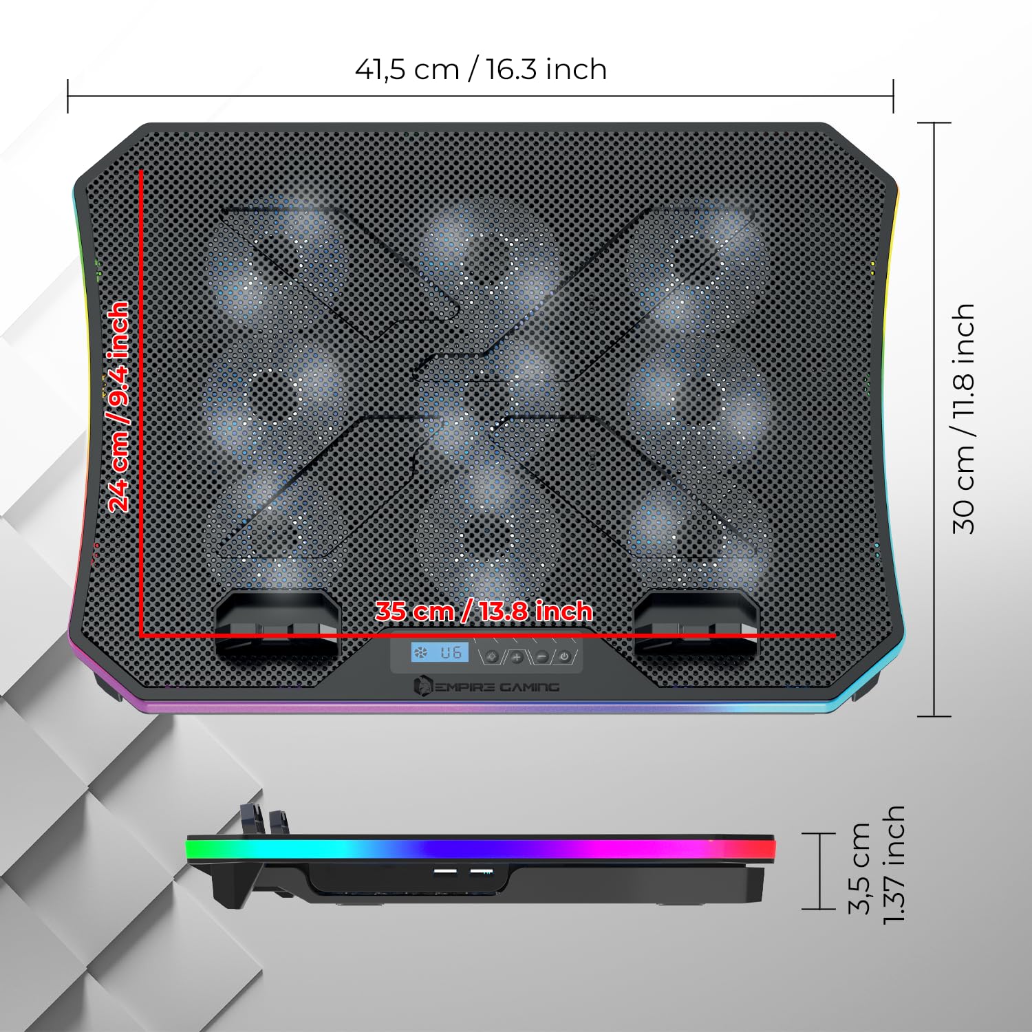 EMPIRE GAMING Guardian C900 Laptop Cooling Pad (2024 Model) - 9 RGB Fans with LCD Controller, 10 Color Modes - Adjustable Height Stand for 12-18 Inch Gaming Laptops - Perfect for PC Gaming, Streaming & Office Work