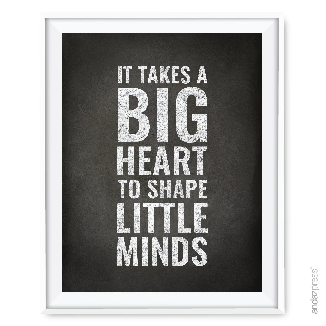 Inspiring Teacher Appreciation Wall Art - 'It Takes a Big Heart to Shape Little Minds' Chalkboard Print - 8.5x11 Inch Graduation & Back to School Gift - Perfect for Classroom Decor, Home Office & Teacher's Lounge (1-Pack, Unframed)