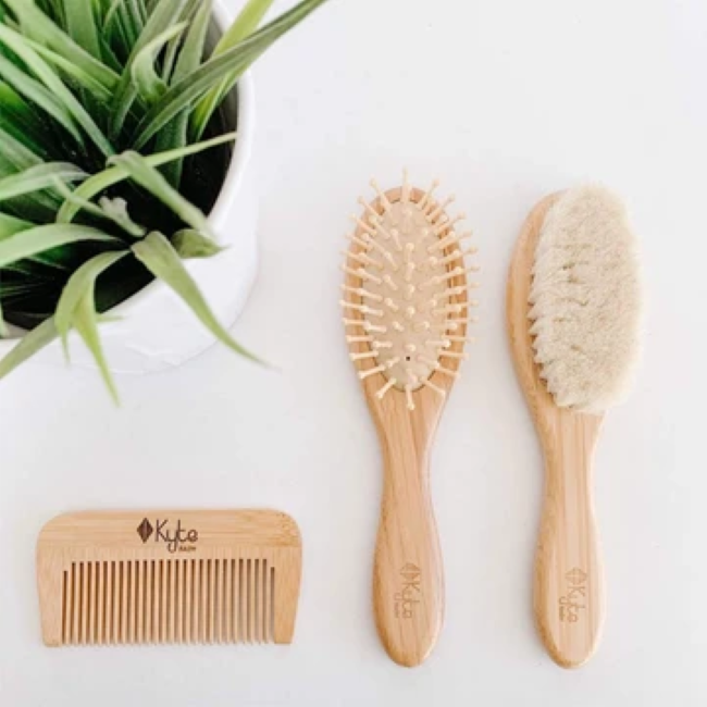 Kyte Baby 3-Piece Hair Brush & Comb Set for Newborns - Soft Bristle Baby Brush, Gentle Detangling Comb & Styling Tool for Infant Hair Care (Perfect Baby Shower Gift)