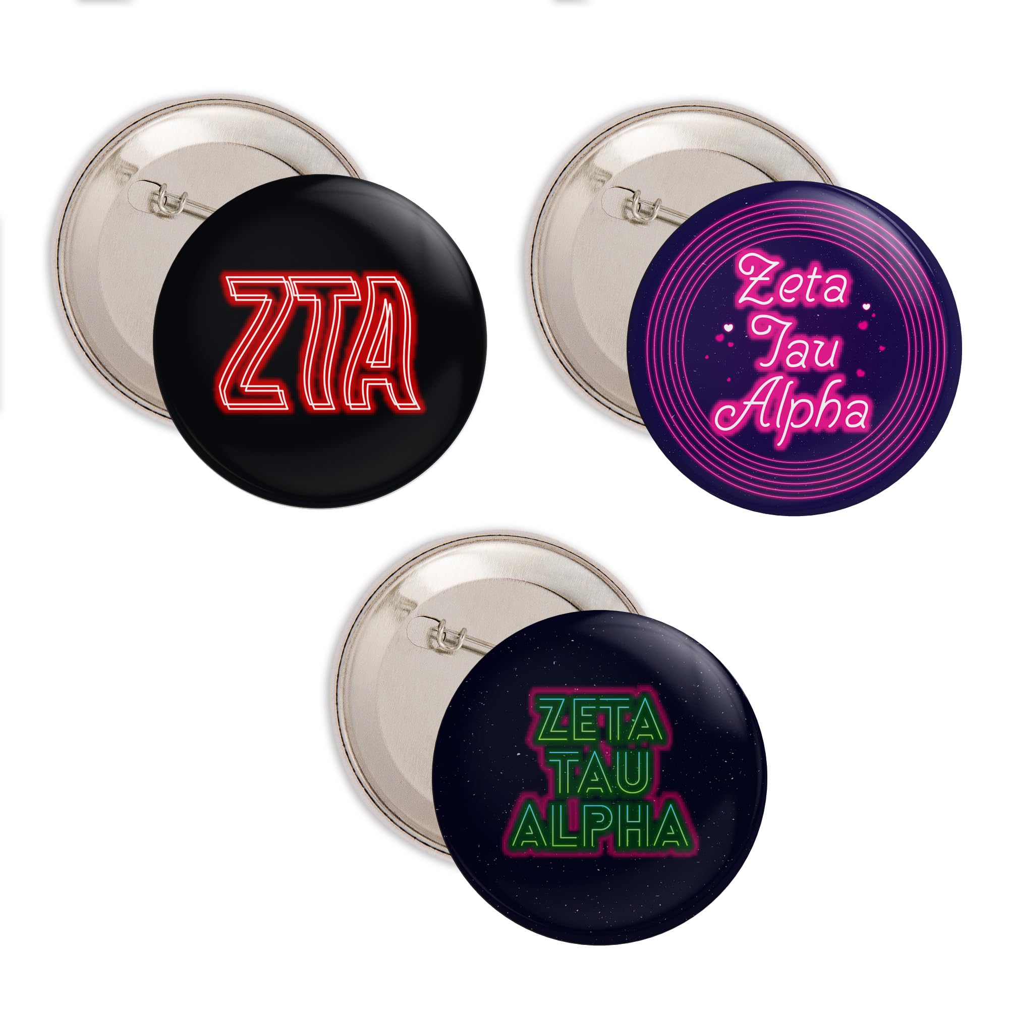 Zeta Tau Alpha Sorority Pin Set - 3 Piece Desert Cactus Design, 2.25 Inch Neon Badges for Backpacks, Jackets & Greek Life Accessories