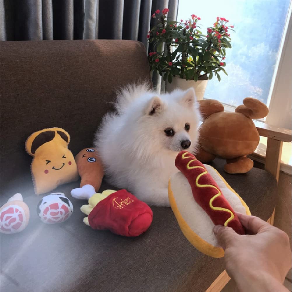 Zerodis Squeaky Plush Puppy Toys for Dogs - Hot Dog Shaped, Detachable & Soft Interactive Chew Toy for Small & Medium Dogs - Perfect for Playtime, Training & Teething Relief