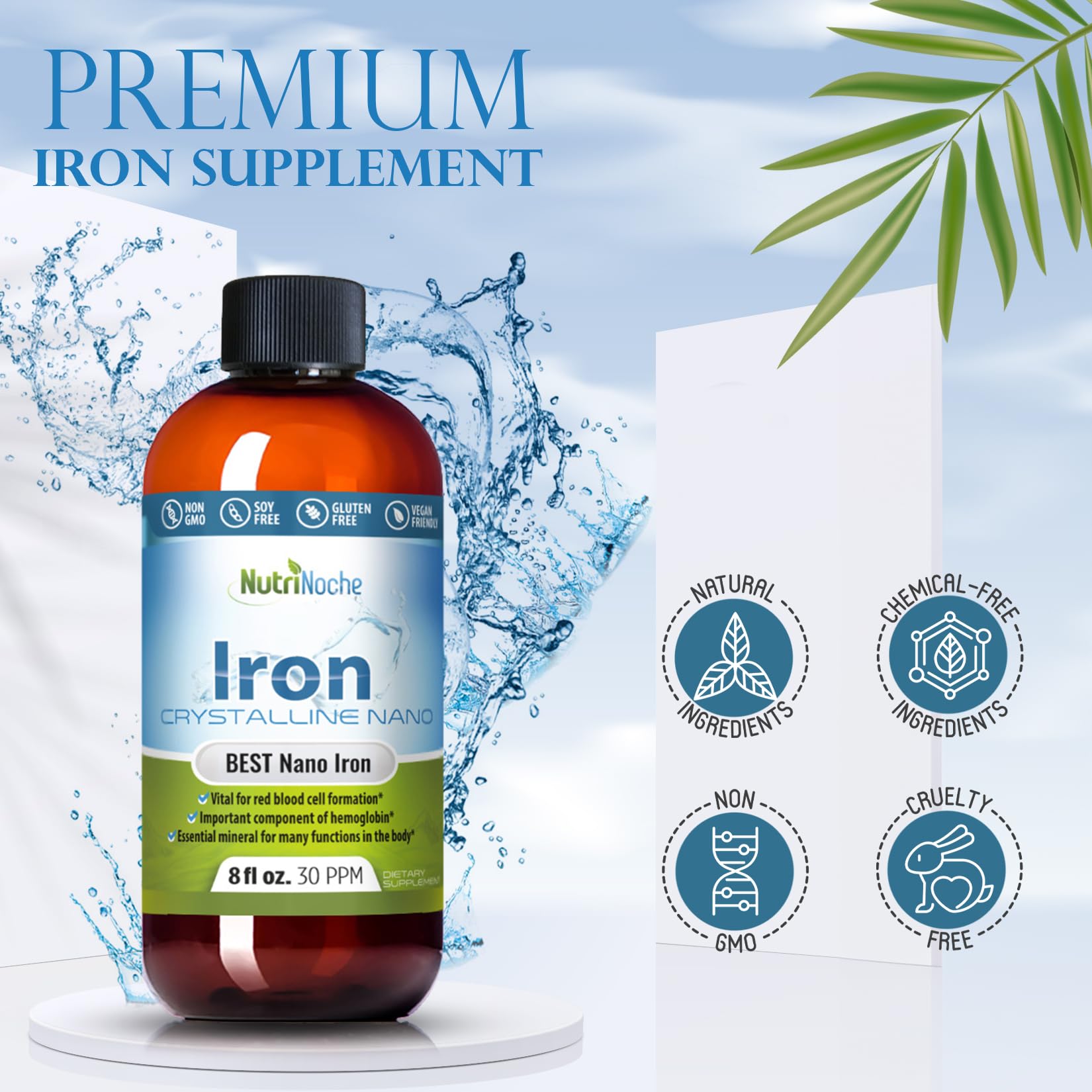 NutriNoche Liquid Iron Supplement - High Potency Vegan Iron Drops for Adults & Kids - Flavorless Sublingual Iron Supplement with Crystalline Iron - Supports Energy & Vitality - Perfect for Anemia, Fatigue & Active Lifestyles