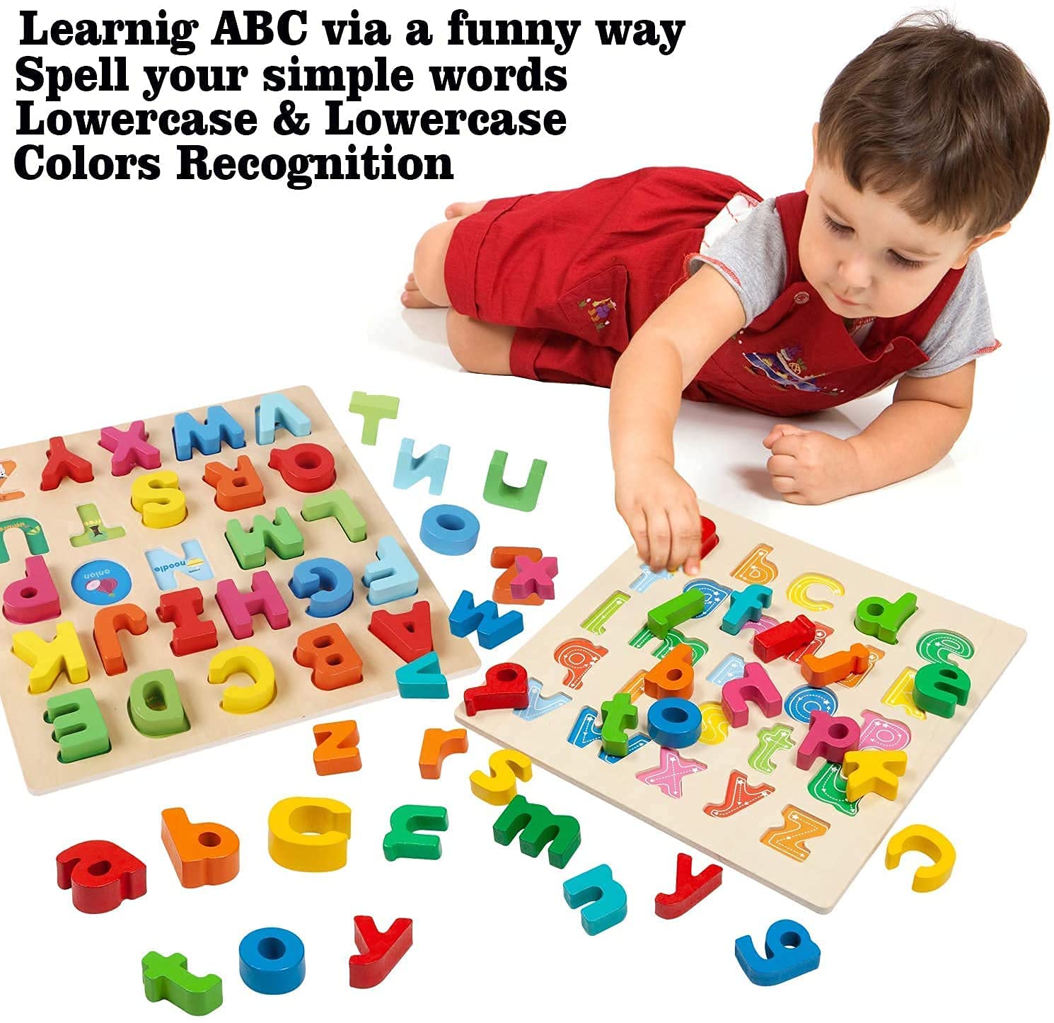 Wooden Alphabet Puzzle Board - A to Z English Letters & Color Learning Educational Toy for Toddlers 2+ Years Old | Perfect for Preschool Learning, Homeschooling & Early Childhood Development (Small ABC)