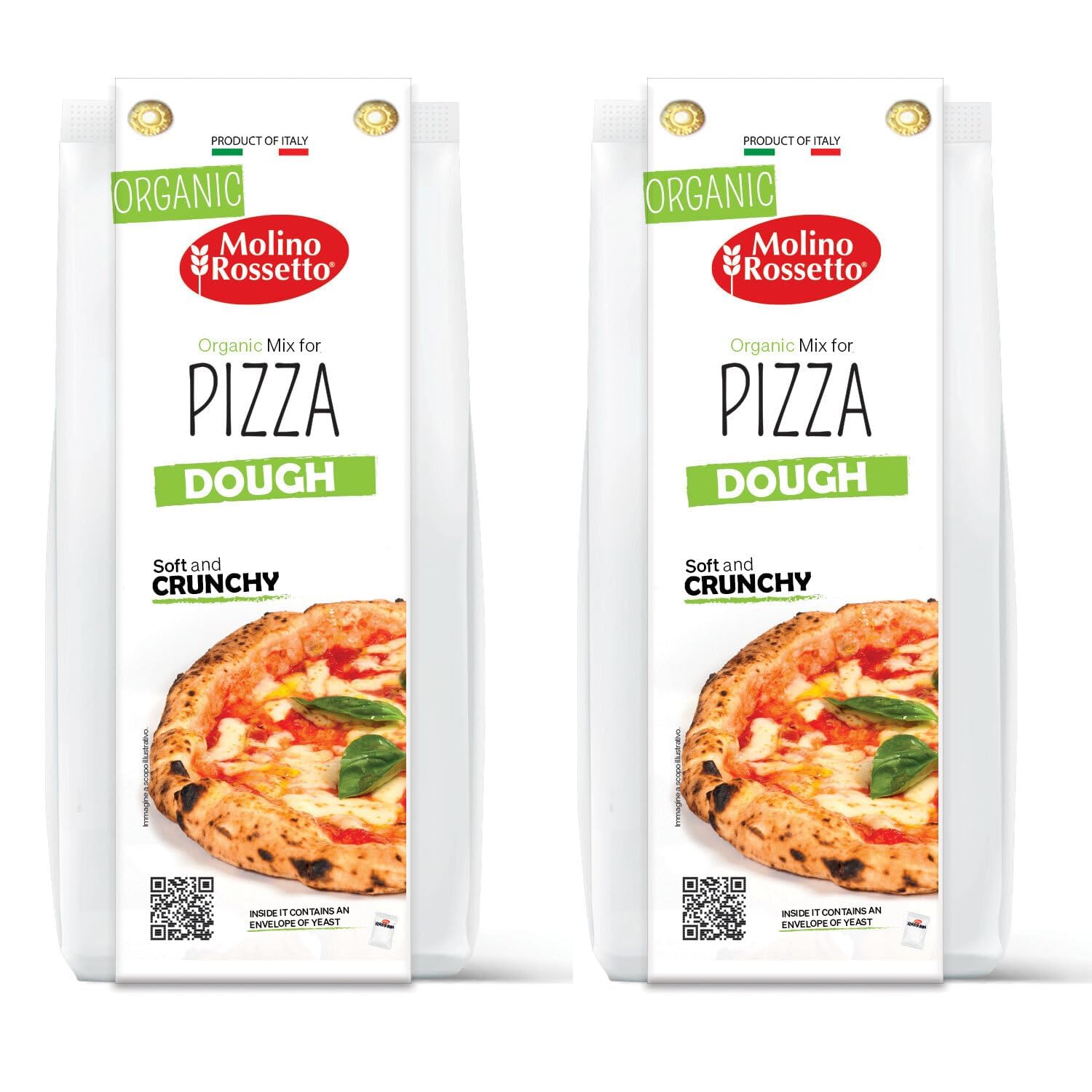 Organic Pizza Dough Mix by Molino Rossetto - Premium Gourmet Pizza Crust Mix for Perfect Homemade Pizza, Breadsticks, Flatbread & Calzones - 17.6oz (500g) Pack of 2 - Ideal for Family Dinners, Parties & Italian Cooking at Home